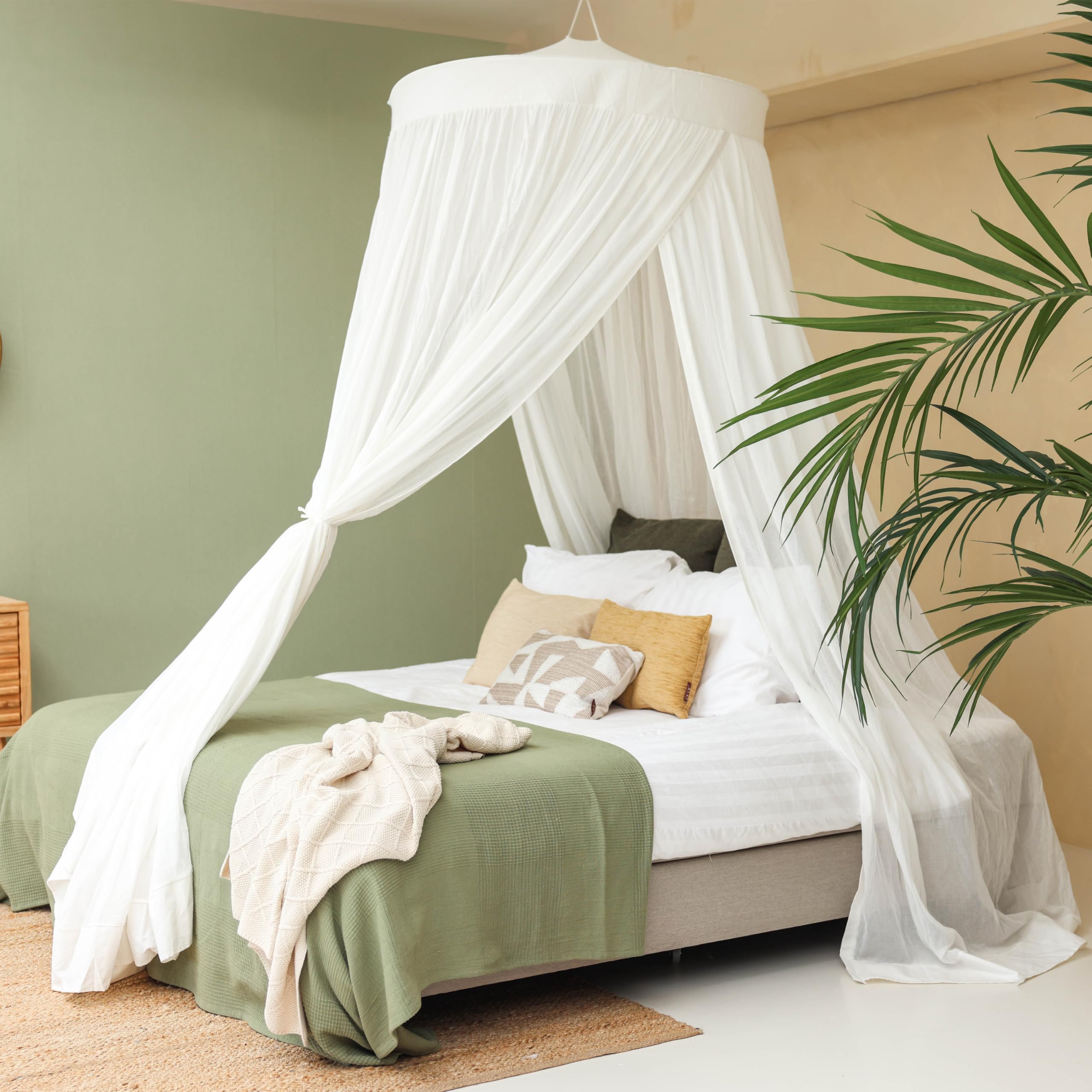 100 % Baumwolle Baldachin für Queen- & King-Size-Bett | Handgefertigtes Luxus-Moskitonetz als Schlafzimmer-Vorhang | Dekoratives Kegelförmiges Netz mit 2 Öffnungen für Zuhause
