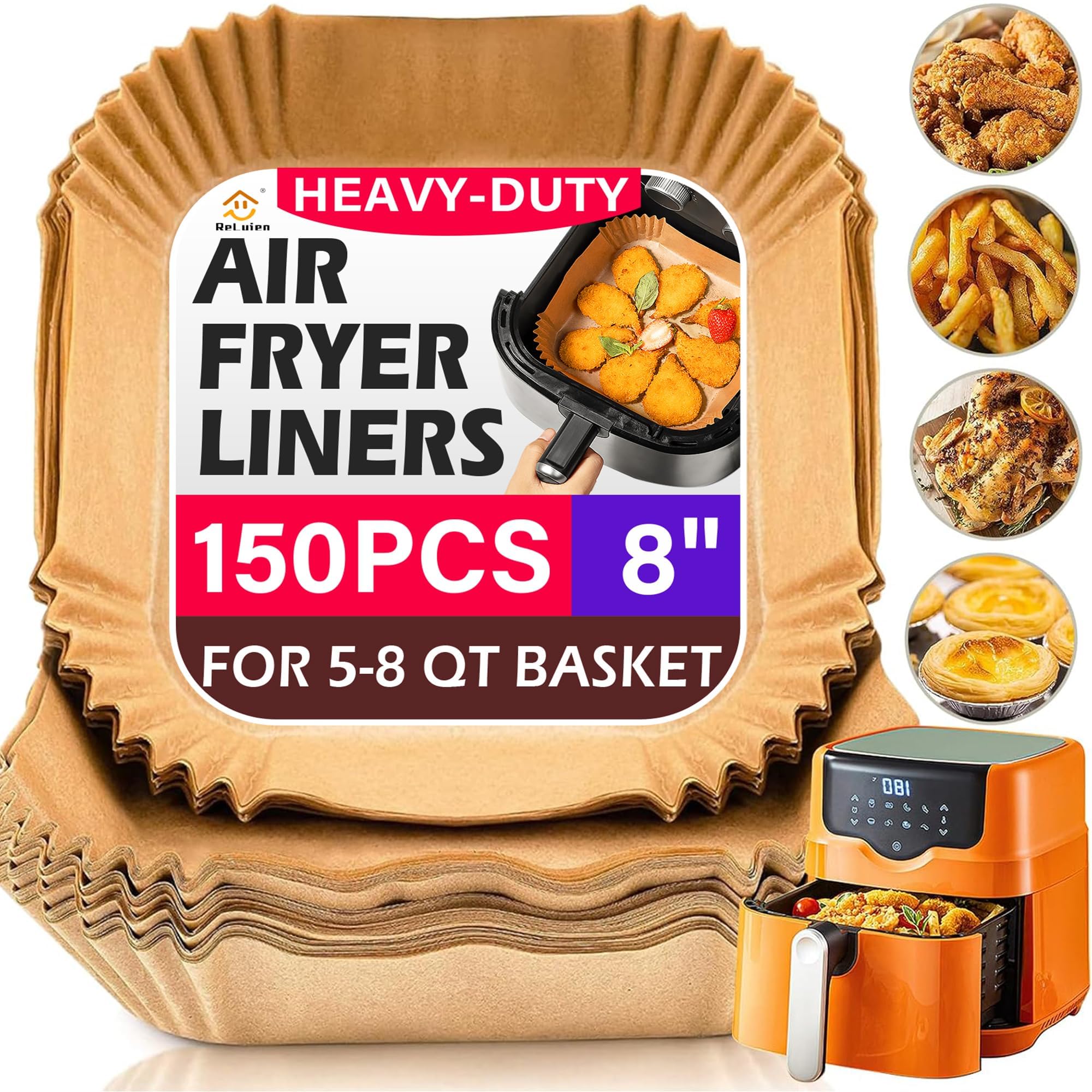 Air Fryer Liners Disposable 150Pcs, 8" Square Parchment Paper Liner for Air Fryer, Baking, Roasting and Microwave, Non-Stick Airfyer Liners Accessories