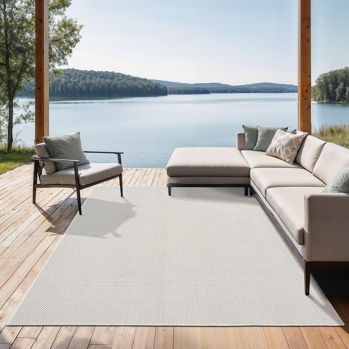 the carpet Mistra resistant woven area rug, flat design, modern, ideal for the kitchen and dining room, trendy colours, extra flat, also for outdoor use, Cream, 300 x 400 cm โ image 1