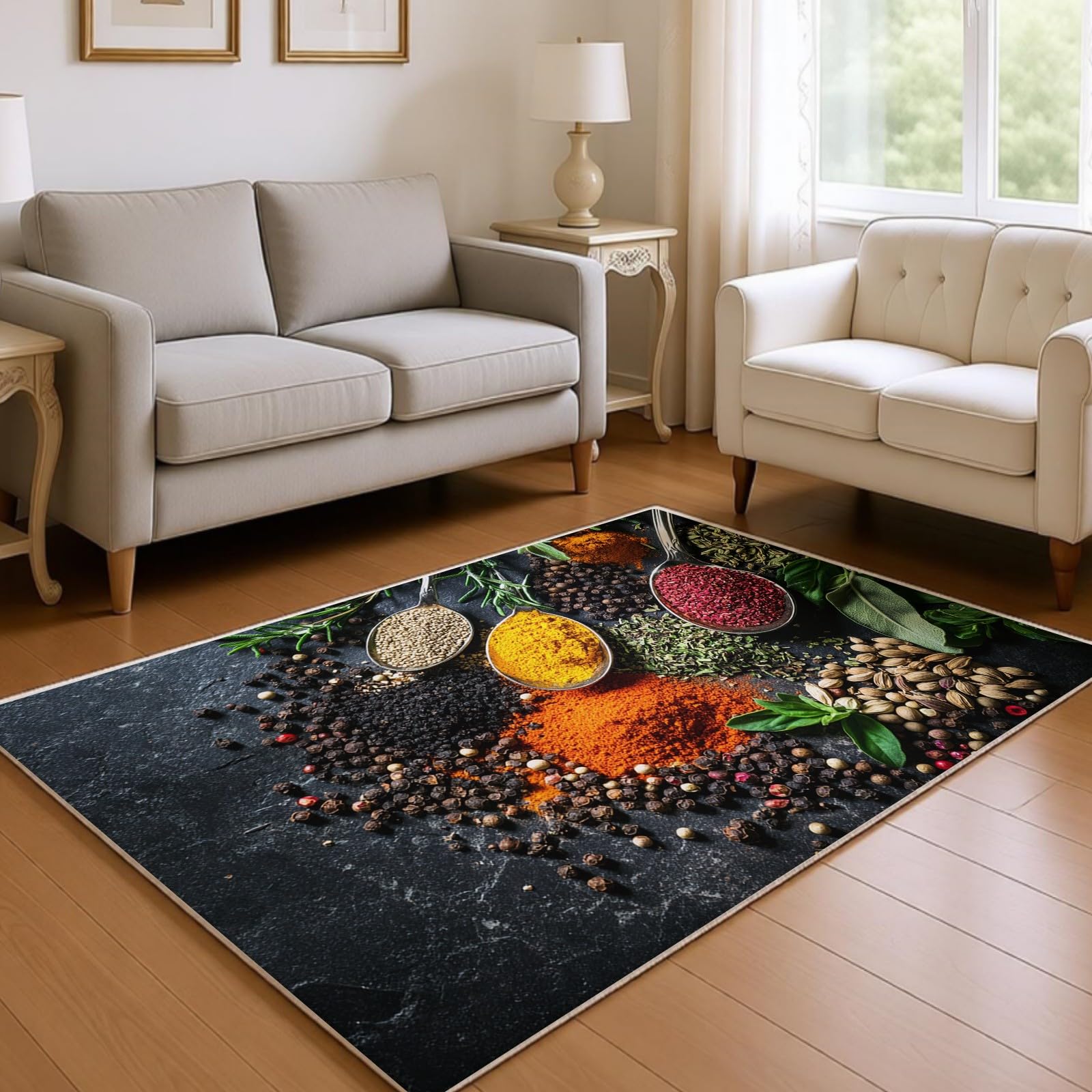 Teppich 140 x 200 cm Gewürze und Kräuter rutschfest Waschbar grau Flanell Teppich Jungen und Mädchenzimmer Wohnzimmer