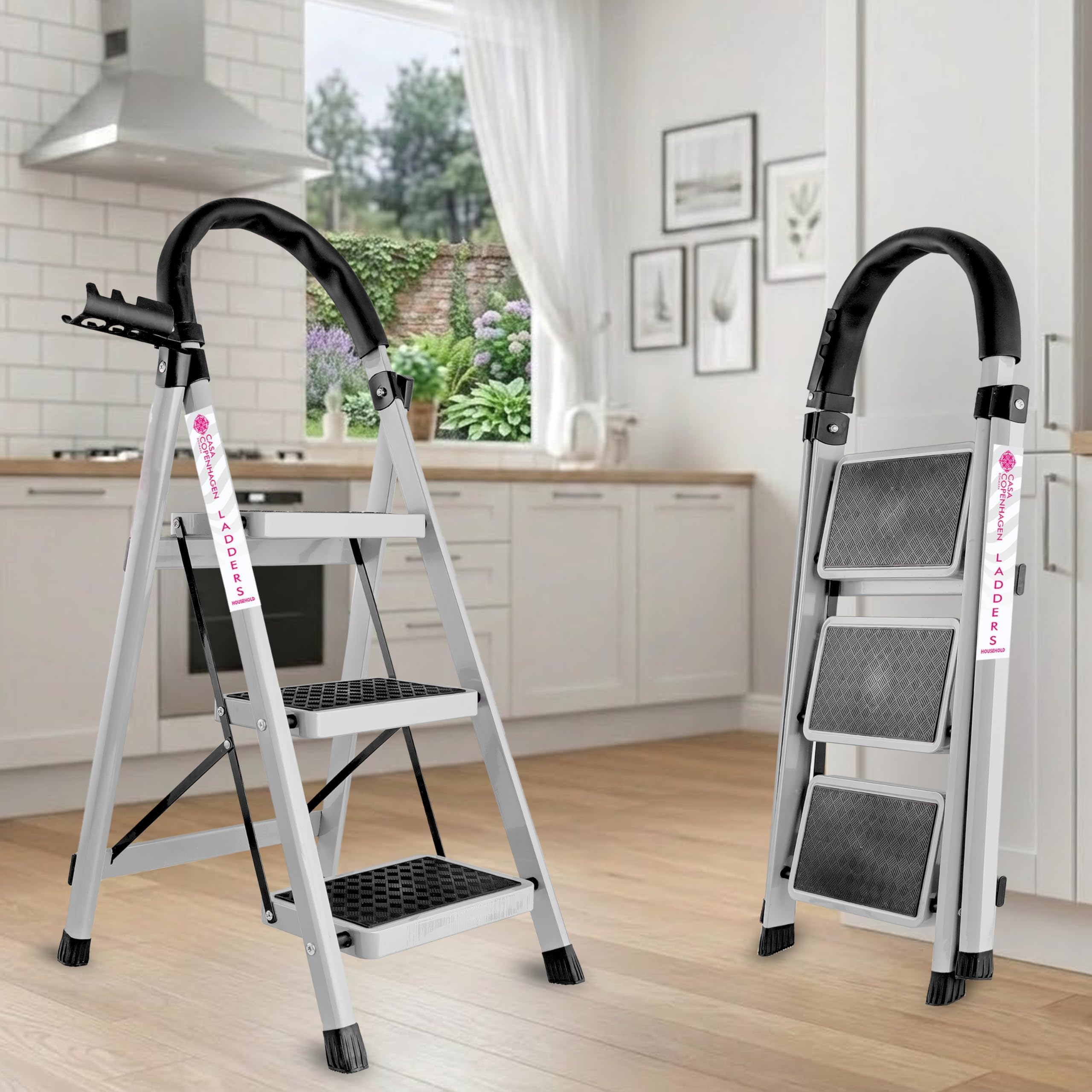 Casa Copenhagen Black 5 Step Ladder for Home Use with Built-in Tool Tray | Heavy Duty D Shape Rods | Ultra Large Platform | Wide Rubber Feet | 150Kg Capacity Foldable Ladder - 7 Years Warranty — Amazon image 16