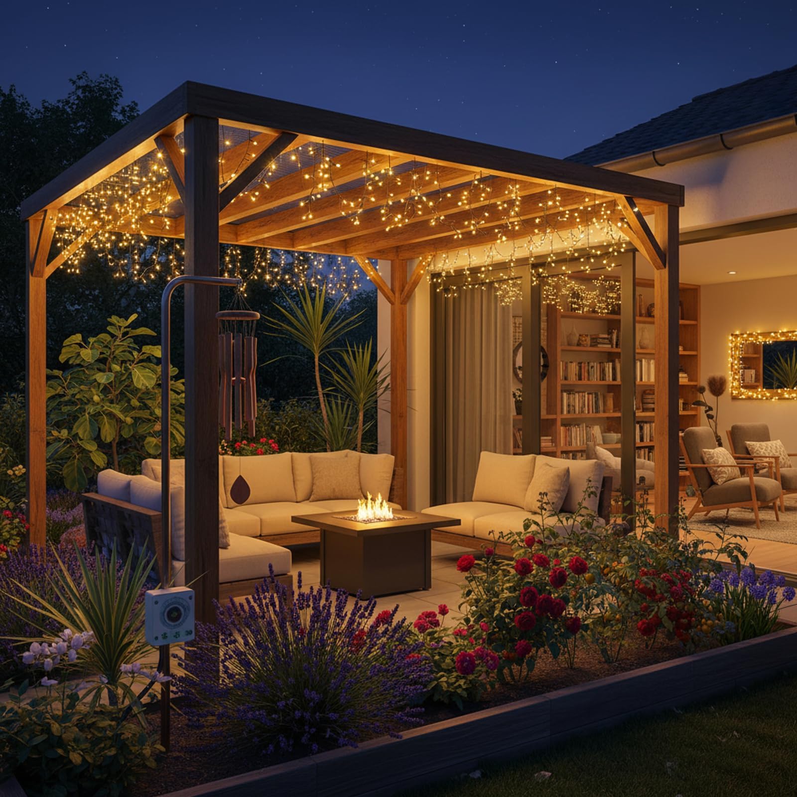 LED Lichterkette Außen 25m mit 200 Warmweißen LEDs, Strombetriebene Lichterkette für Innen & Außen, IP44 Spritzwassergeschützt mit Fernbedienung und Timer, 8 Leuchtmodi für Balkon Deko, Gartendeko