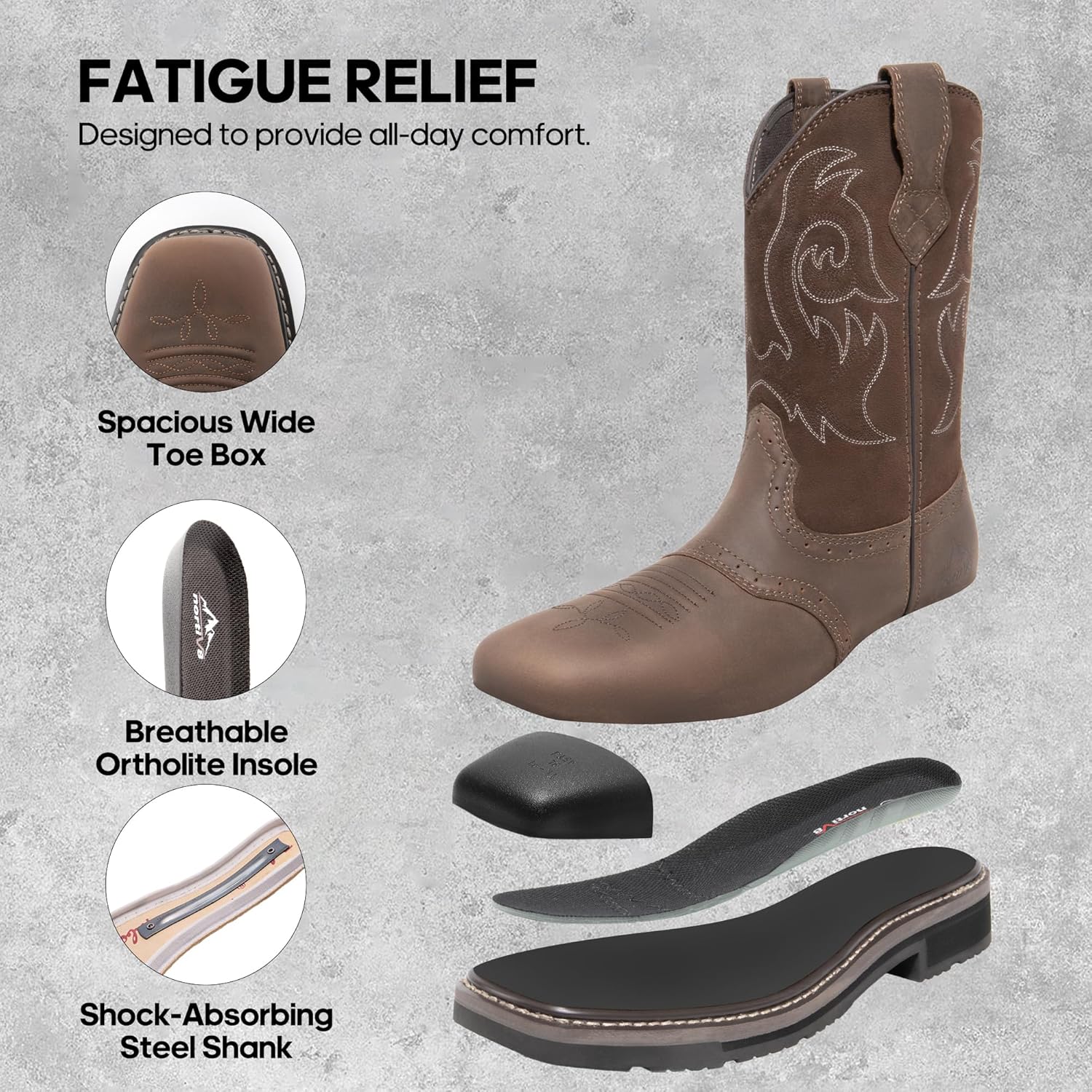 NORTIV 8 Steel Toe Cowboy Boots for Men Western Square Toe Leather Work Boots with Hazard Protection,for Construction Farming Bronco Trailblazer - Image 5