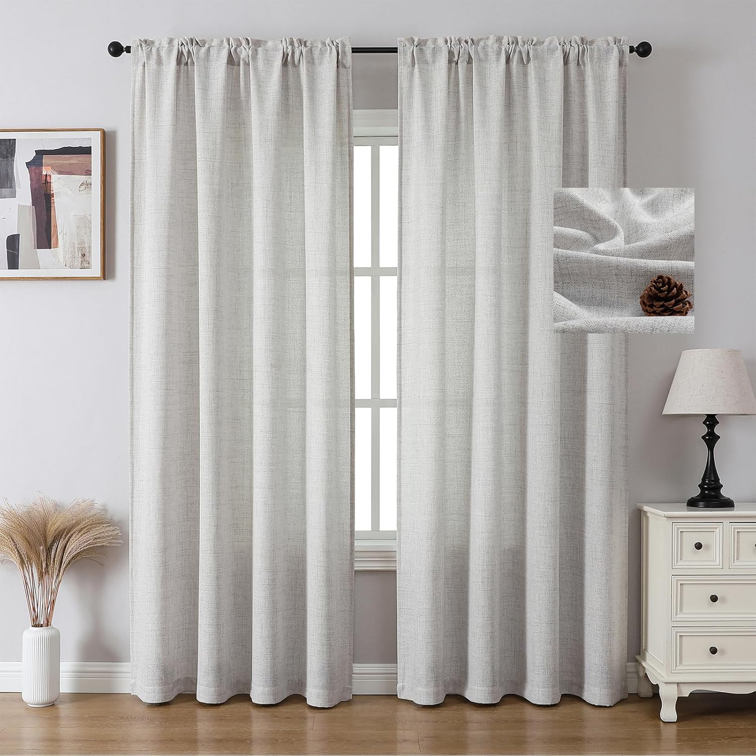 Living Room Curtains 84 Inch Length 2 Panels Set Linen Looking Sheer Curtains for Bedroom Rod Pocket Light Filtering Curtains Semi Sheer Burlap Textured Drapes for Farmhouse Greyish White