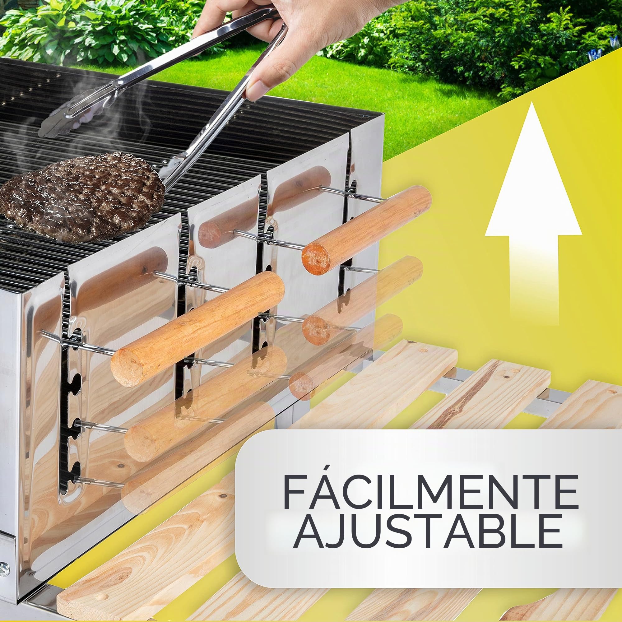BBQ Collection Barbacoa de Carbón - Carrito con Mesa Lateral - Parrilla sobre Ruedas - Acero Inoxidable - 2 Parrillas - 98 x 56 x 85 CM