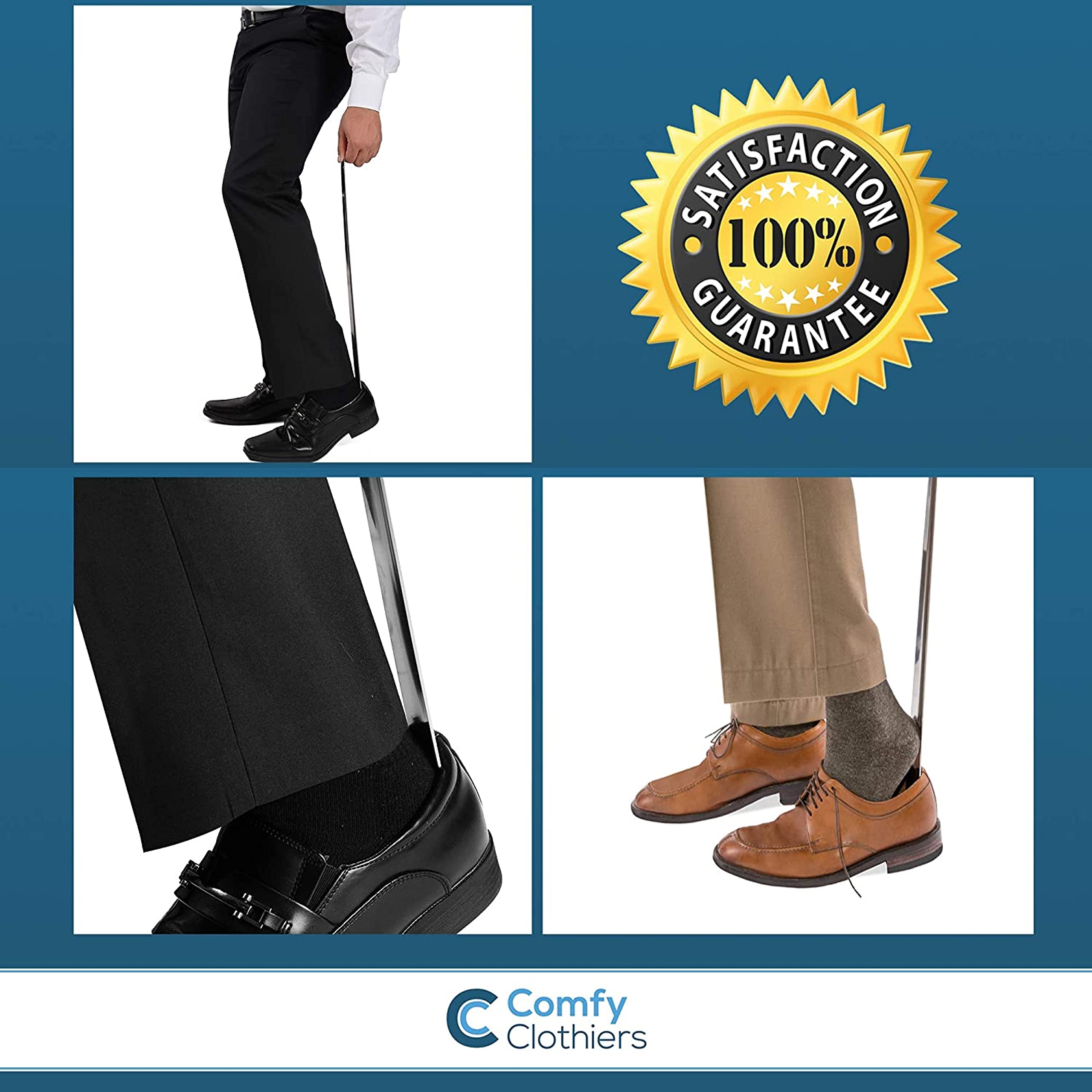Comfy Clothiers Calzador de metal extralargo - Calzador de acero inoxidable resistente de 23 pulgadas