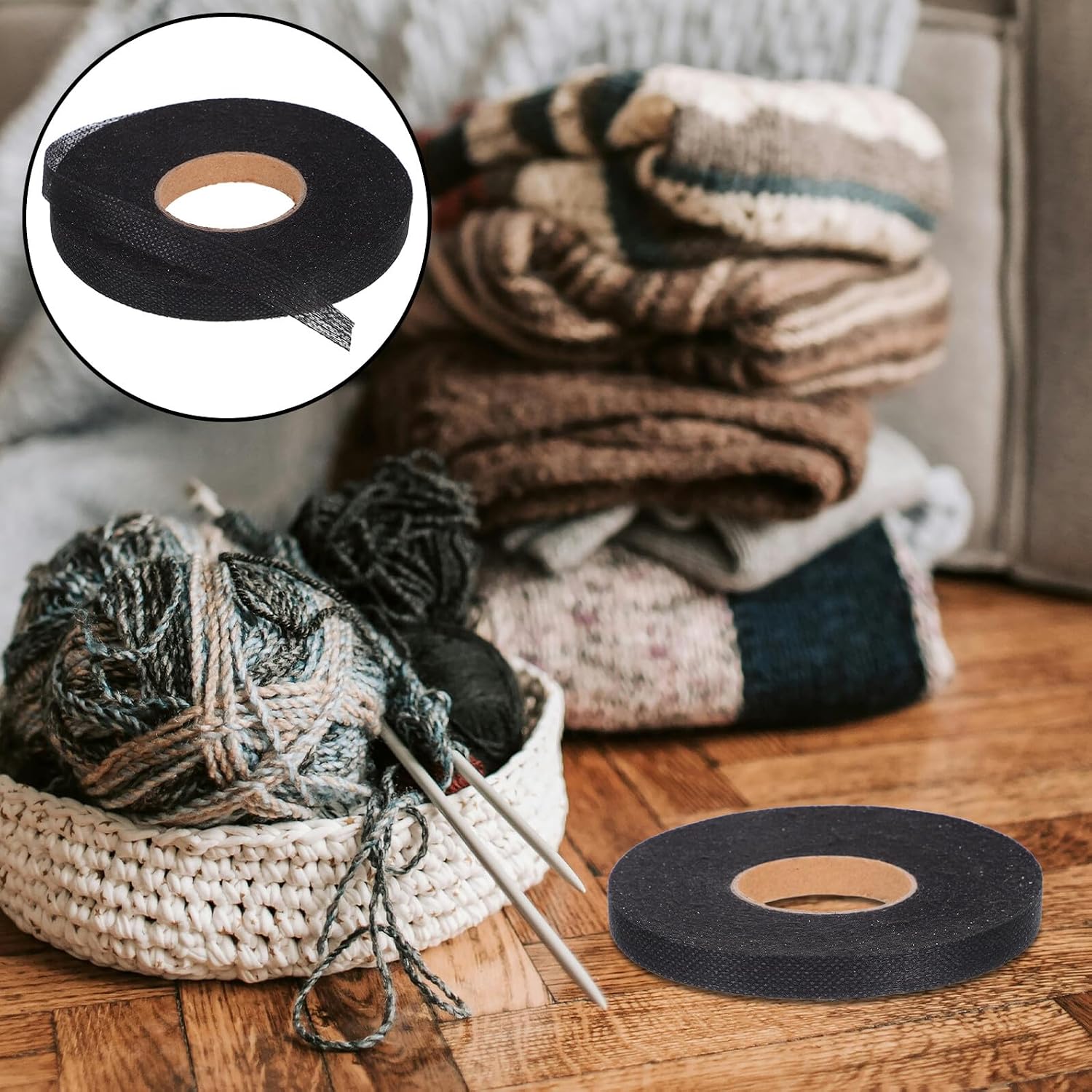 HINTRMENT 5pcs Black Fusible Interfacing Strips for Sewing Supplies Non-Woven Iron-on Lining Fabric for Quilting Collar and Pleats Craft DIY, 50 M