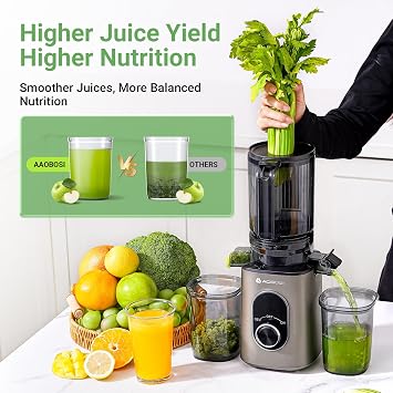 AAOBOSI Cold Press Juicer,4.35 Large Feed Chute Masticating Juicer Machines (Upgrade) High Juice Yield Slow Juice Extractor fit Fruits &Vegetables, Easy to Clean, New Designed for Home and Travel