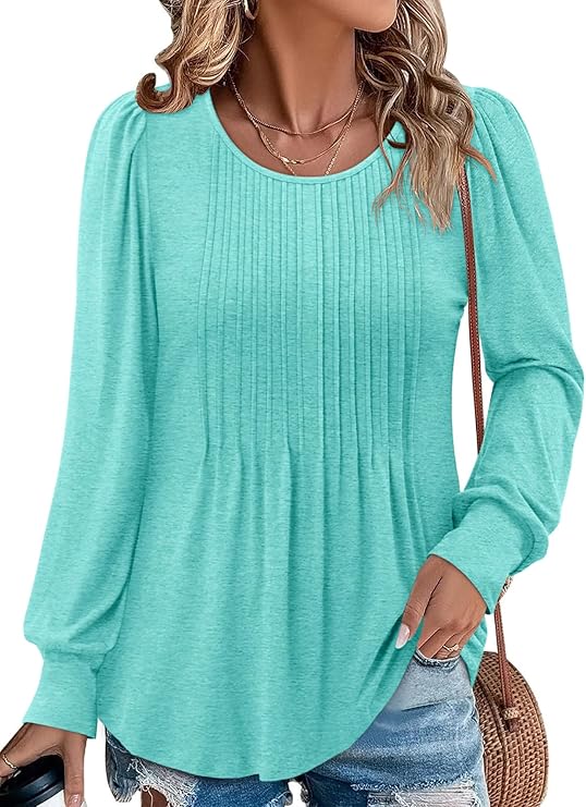 BETTE BOUTIK Long Sleeve Shirts for Women Fall Tops Dressy Blouses Crewneck Tunic Tops for Leggings S-3XL