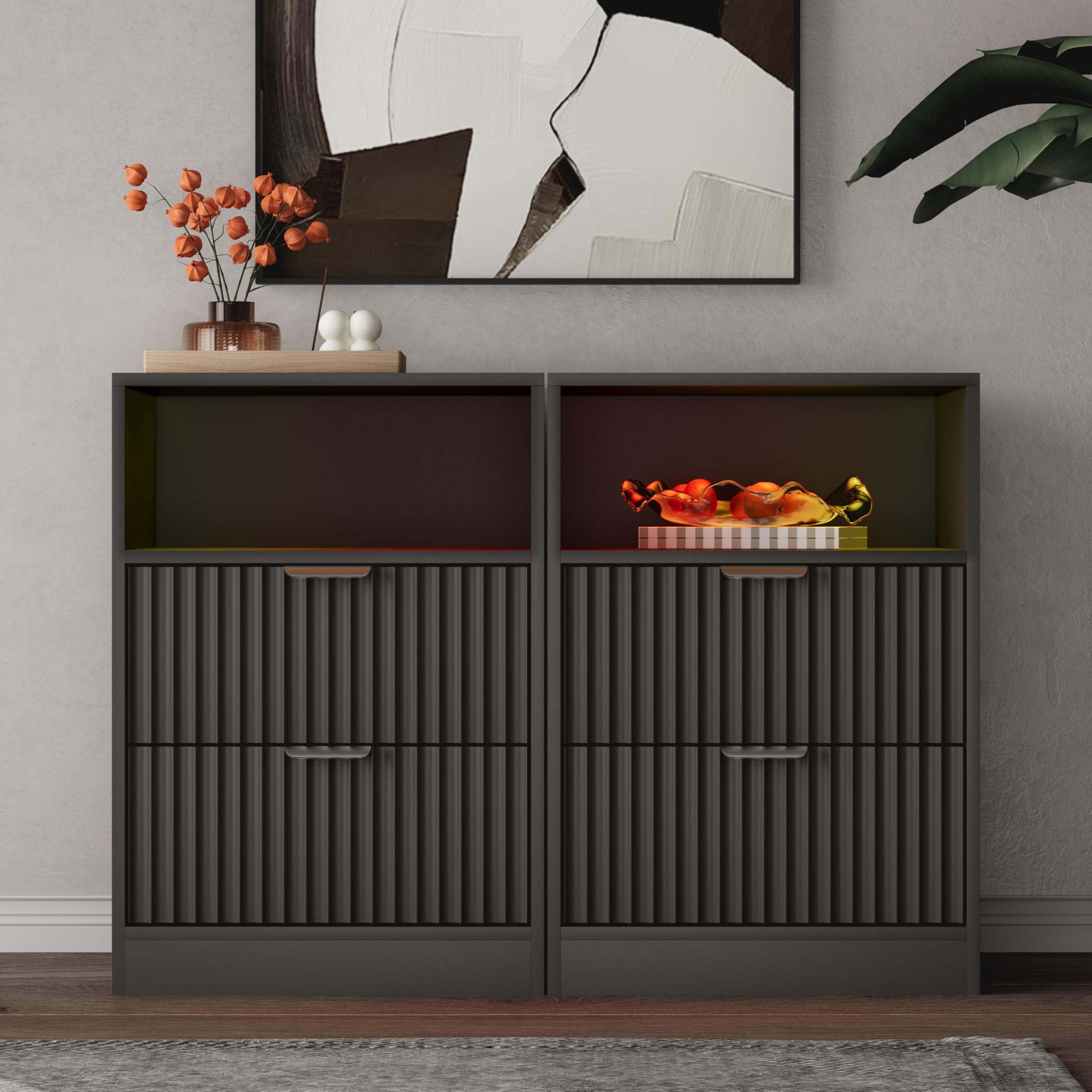Wodeer LED Fluted Nightstand with Charging Station