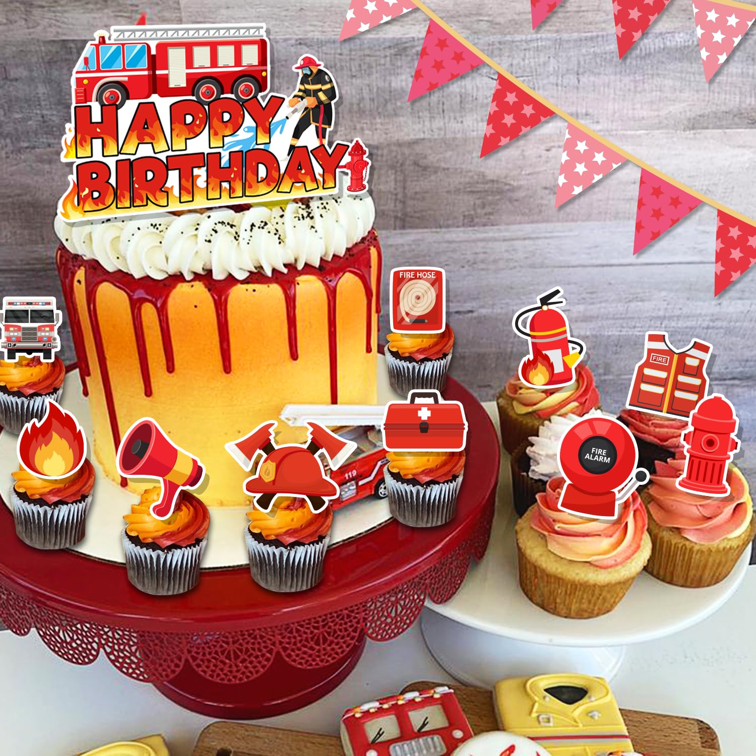Décoration de gâteau en résine style petit pompier | Fournitures de décoration pour gâteau thème