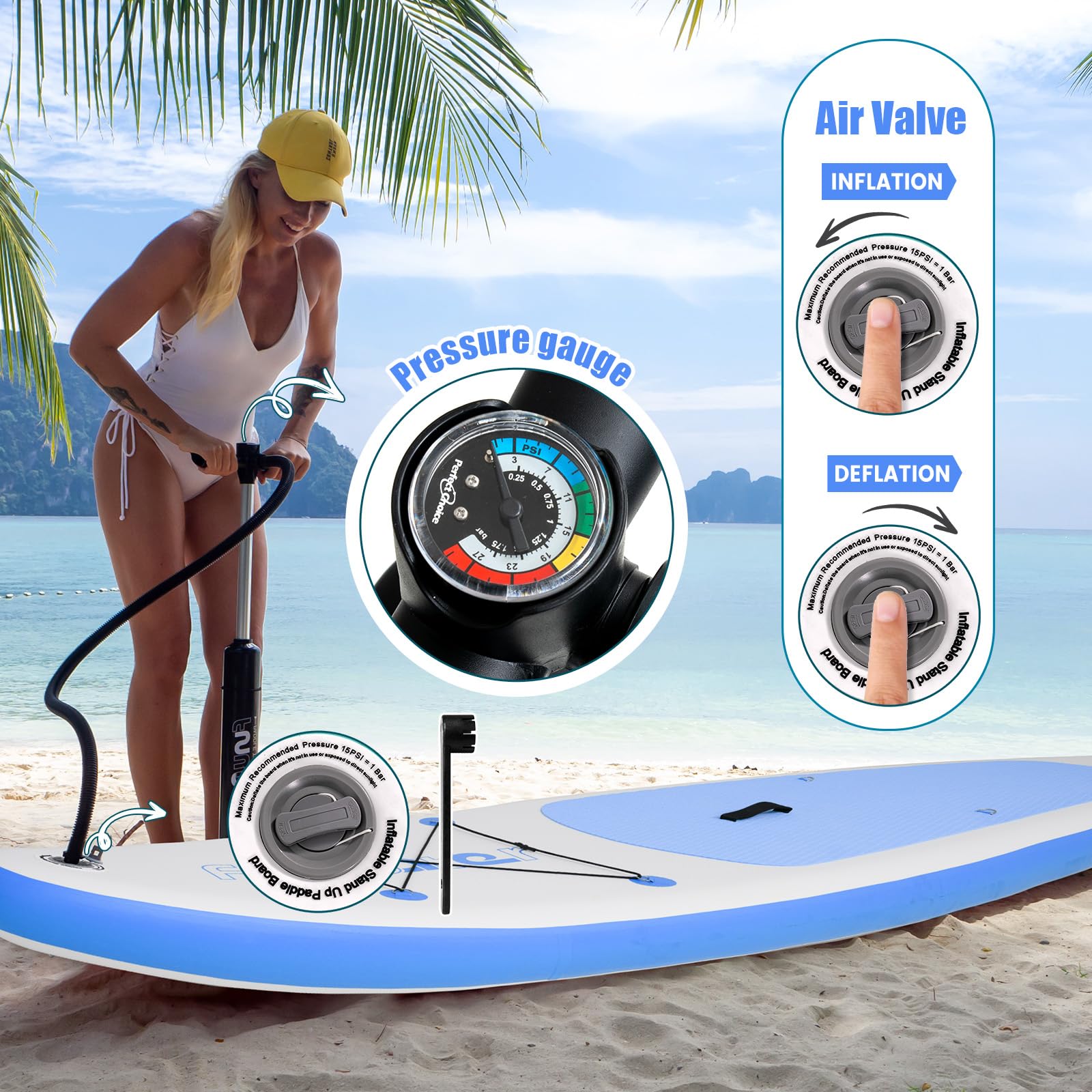 FunWater Aufblasbares Stand Up Padding Board, Ultra-Leicht SUP Board Zubehör: Verstellbares Paddel, Pumpe, Rucksack, Leash, Finnen – Für alle Könnerstufen