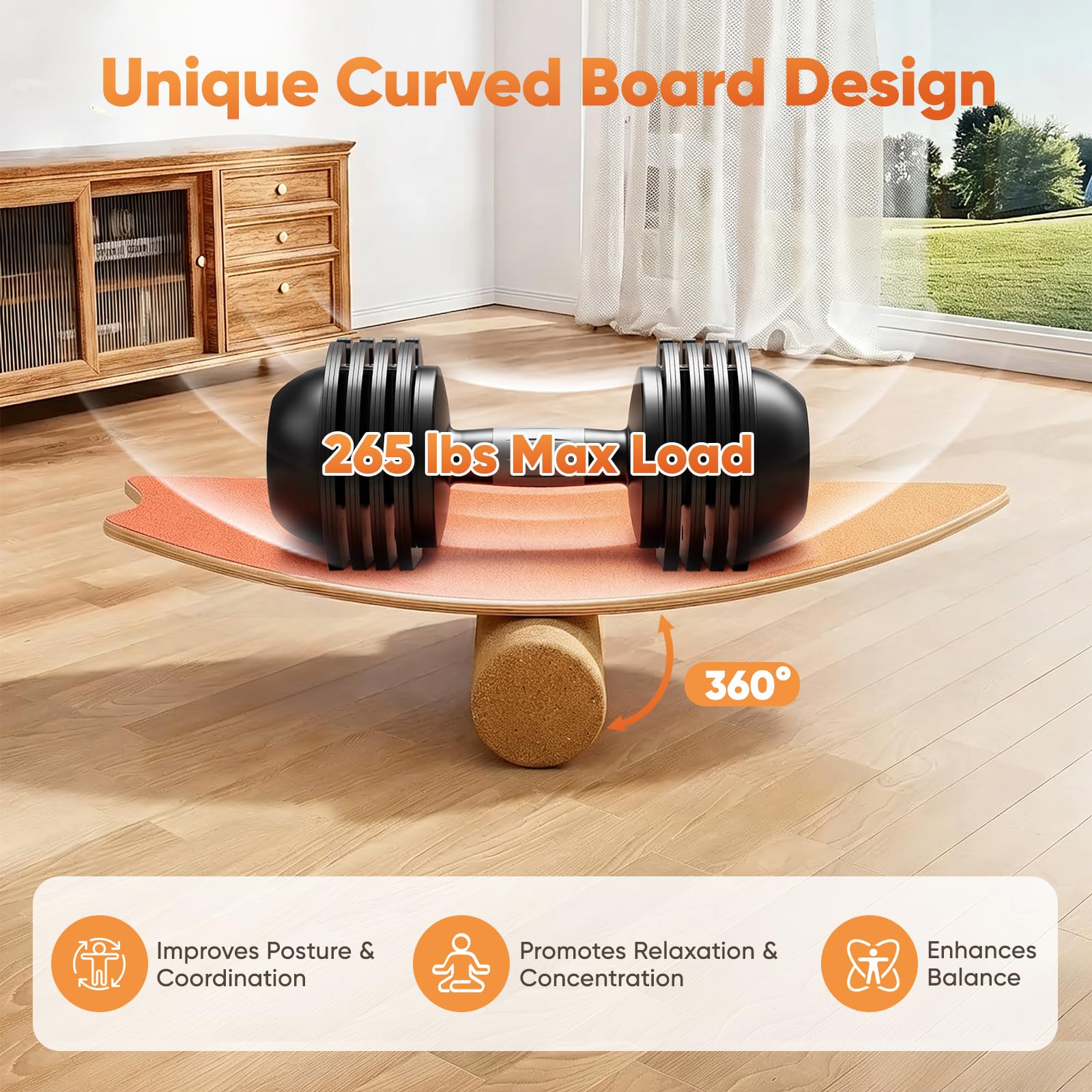 Balance Board per adulti, allenamento dell'equilibrio e allenamento core per l'allenamento a casa, tavola oscillante in legno con rullo, semisfera e palla d'equilibrio