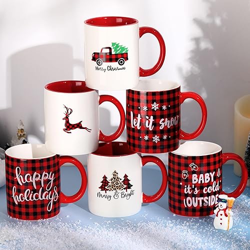 Miniatura 3 de Zubebe Juego de 6 tazas de Navidad, tazas de café de 11 onzas, tazas de sublimación, tazas de café de cerámica, tazas de té con leche, cafetería,