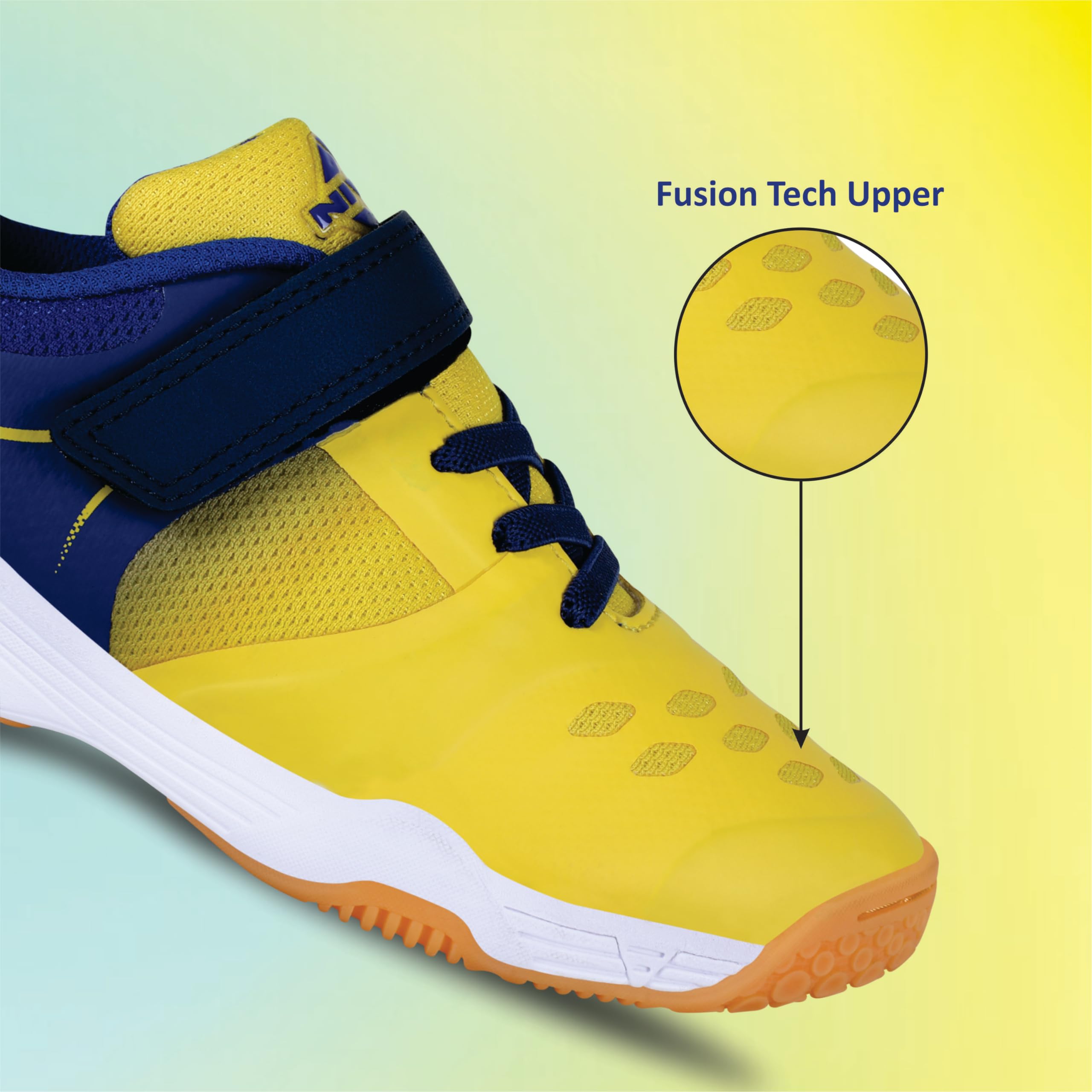 Nivia HY‑Court 3.0 Badminton Shoes for Kids, Breathable Mesh & TPU Upper, Duo‑Foam Midsole, Non‑Marking Multi‑Directional Rubber Sole, Ideal for Junior Court Sports (Yellow/Blue), UK10 1