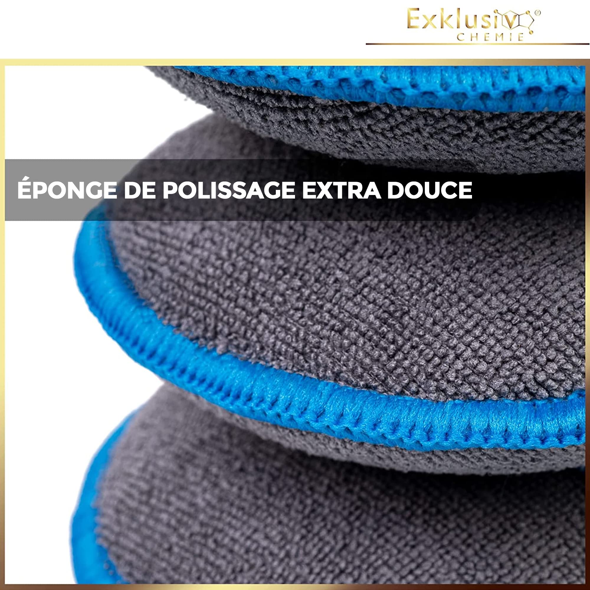Eponge à Polir Manuelle Microfibre Exklusiv Chemie - Pad Applicateur Polish Cire Voiture - Sans Peluches (Lot De 4)
