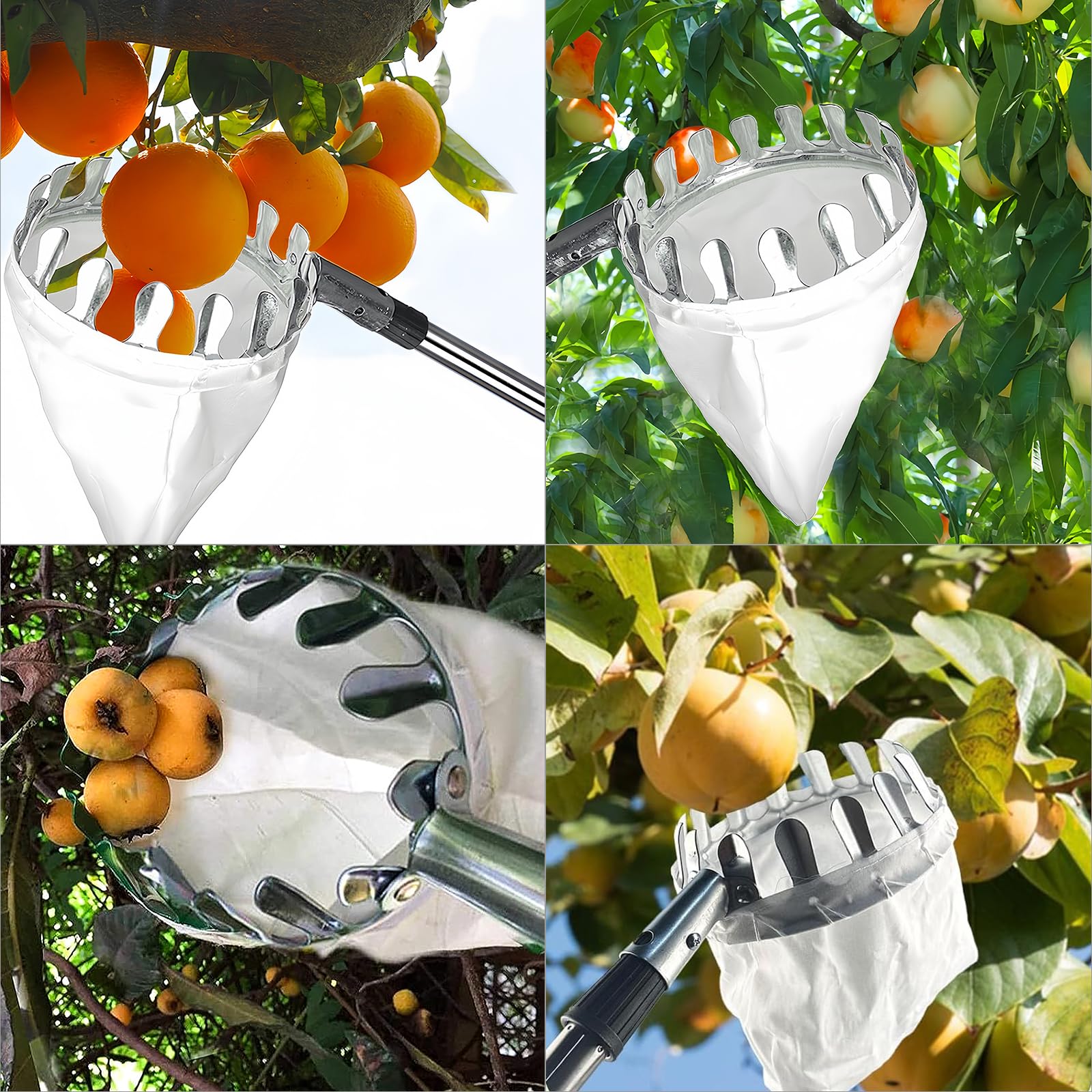 Cueille-Fruits Avec Manche Télescopique 2m - Sac Coton Pour Pommes Cerises