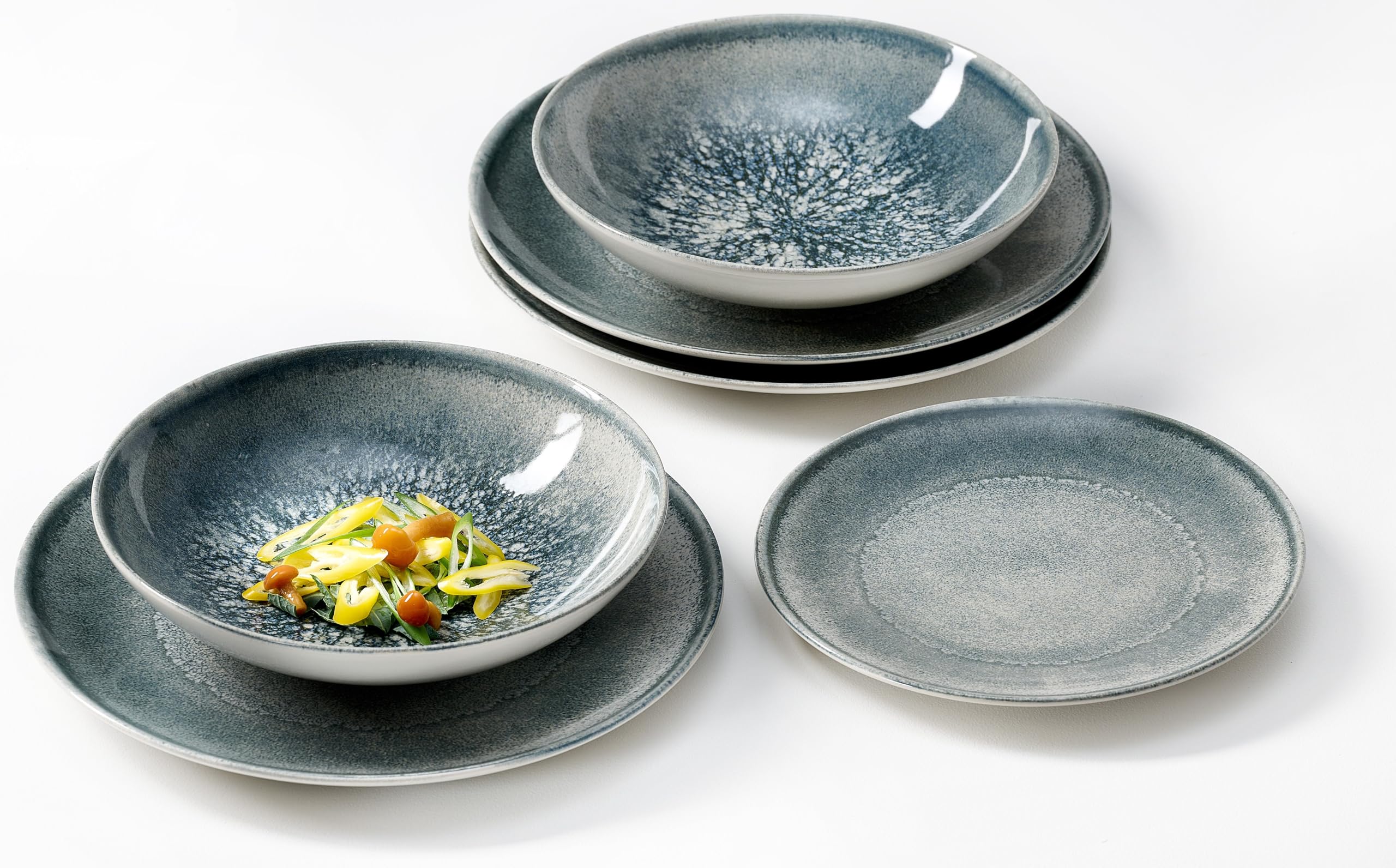 Ritzenhoff & Breker Teller-Set Grana 18-teilig, Geschirrset mit Digitaldruck für 6 Personen, Steinzeug, Spülmaschinen- und MikrowellenfestIndustrial Style, Grau