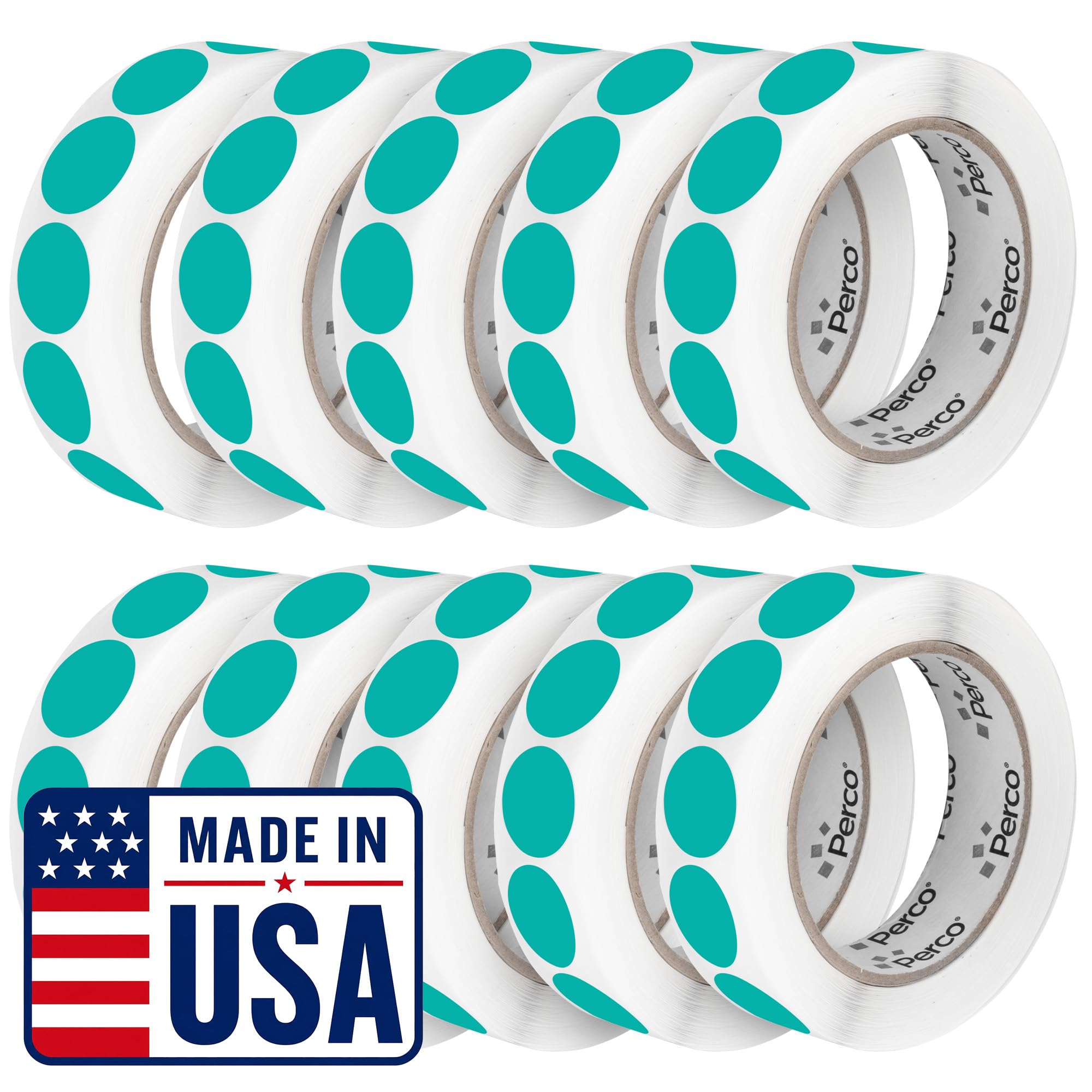 Perco Teal Perforated Round Circle Dot Sticker 1-Inch Labels — 10 Rolls, 10,000 Stickers - Planner Stickers, Office Organization &amp; Modern Labeling, Strong Adhesive - Made in USA