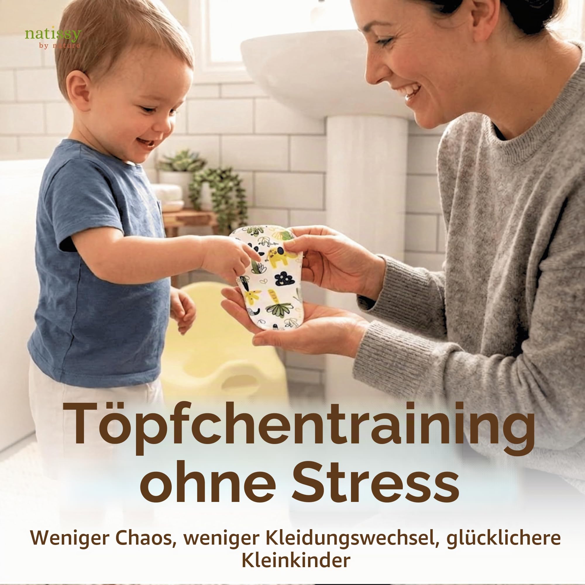 Natissy Waschbare Töpfchentraining Einlagen für Kleinkinder, Waschbar, Weich, Saugfähig, Auslaufsicher und Wiederverwendbar aus Bio-Baumwolle - 8er-Set Daily Fit - Made in EU