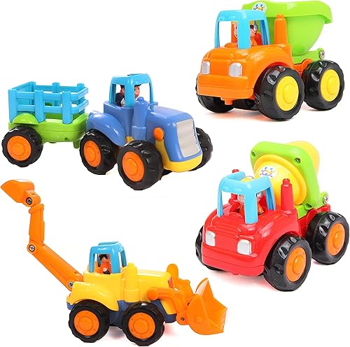 IQ Toys 18 piezas todo en uno Mega surtido de vehículos de empuje alimentados por fricción Juego de camiones de coches viene en un recipiente de