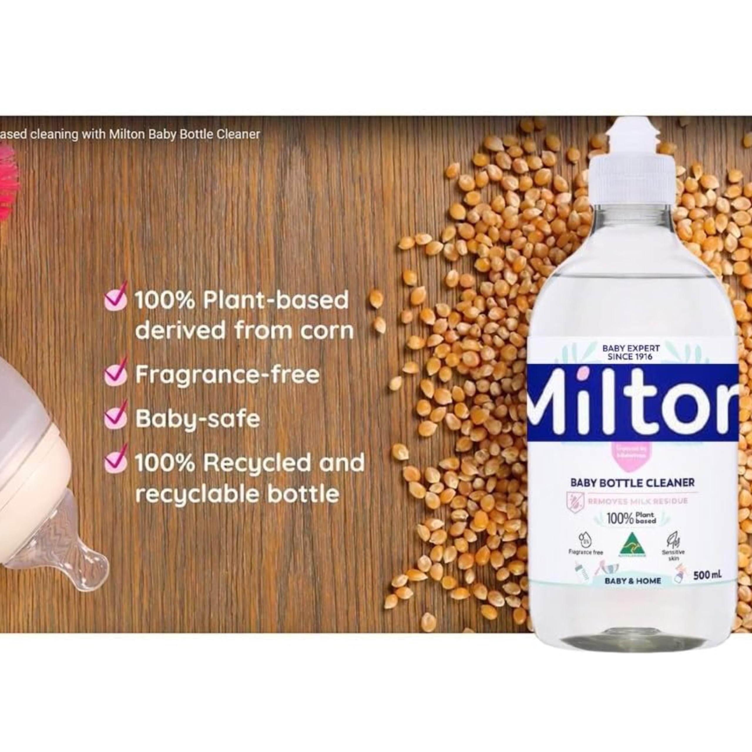 MiltonBaby - Detergente per biberon, 500 ml x 3, rimuove i residui di pellicola di latte bianco, igienico, disinfettante per pelli sensibili (confezione da 3)