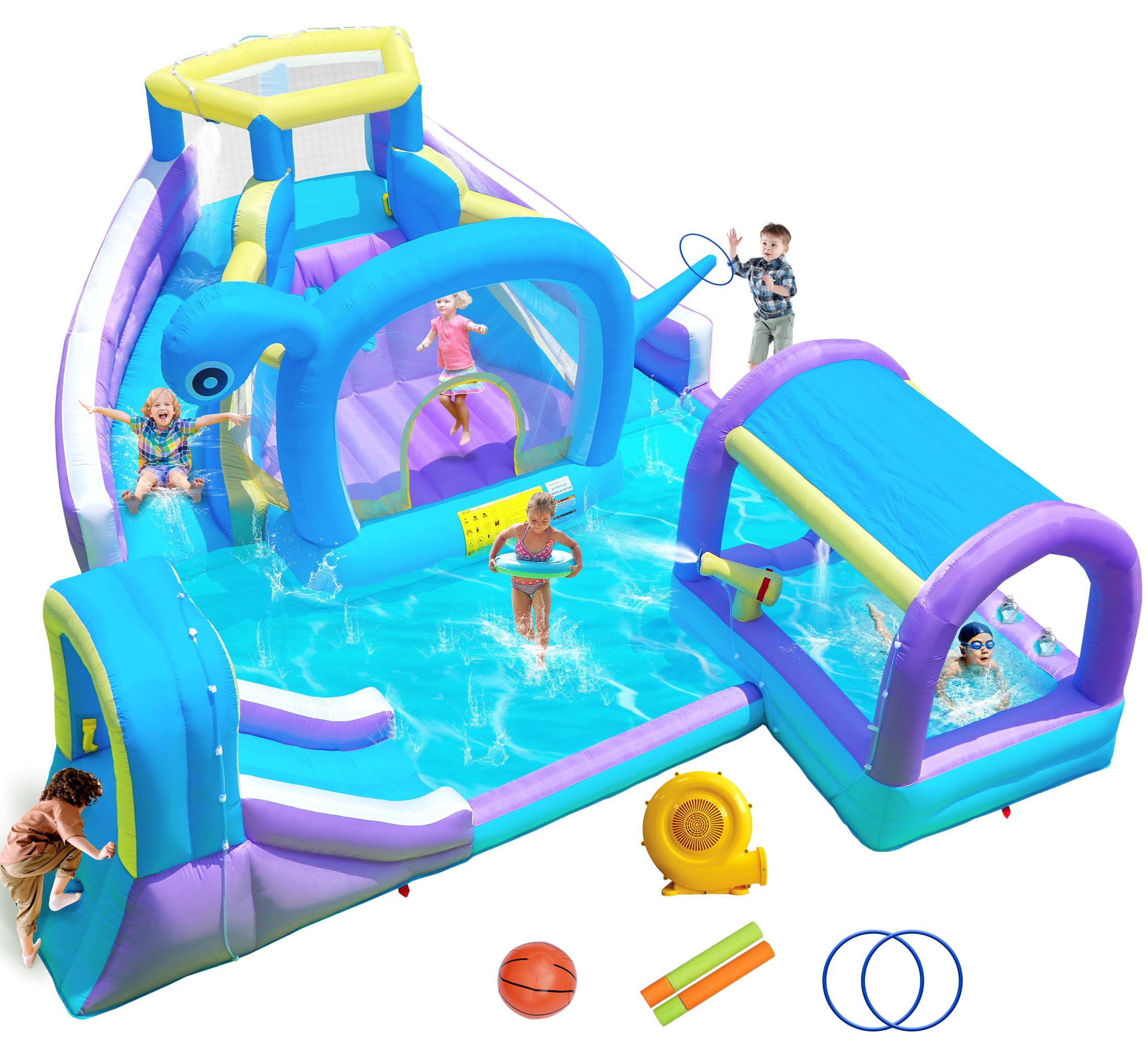 Photo 1 of ***STOCK PHOTO FOR REFERENCE ONLY***
BounBounTime Inflatable Water Slide for Kids Aged 3-10, Water Bounce House with 3 Slides, 2 Splash Pools, 206 x 191 x 79 inches, Blow Up Water Park with Blower for Backyard