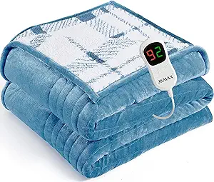 JKMAX Heated Electric Blanket Full Size - 72"x84" Flannel Heating Blanket with 10 Heating Levels & 5 Time Settings Over-Heat Protection, Winter Warmer for Adults with ETL Certification(Light Blue)