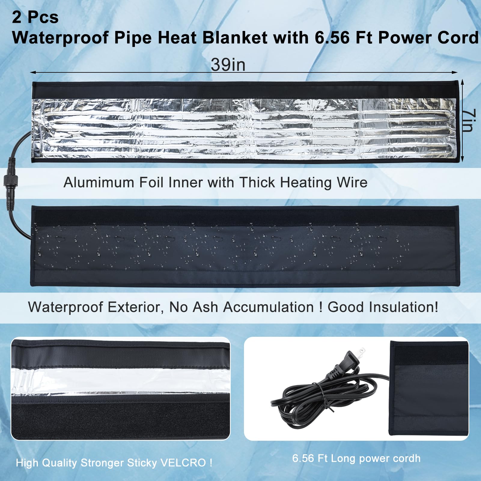Ac Pipe Insulation Outdoor 2PCS Pipe Heat Blanket, 39\ X 5.9\ Water Pipe Heat Tape, Aluinu Foil Freezer Tape Ac Pipe Insulation Outdoor 2PCS Pipe Heat Blanket, 39\ X 5.9\ Water Pipe Heat Tape, Aluinu Foil Freezer Tape