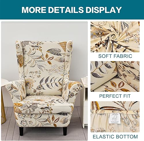 Miniatura 9 de KRFOONN Fundas para silla Wingback, 2 piezas, fundas elásticas para sillas de alas de elastano, fundas de sofá con respaldo de ala, fundas de sofá,