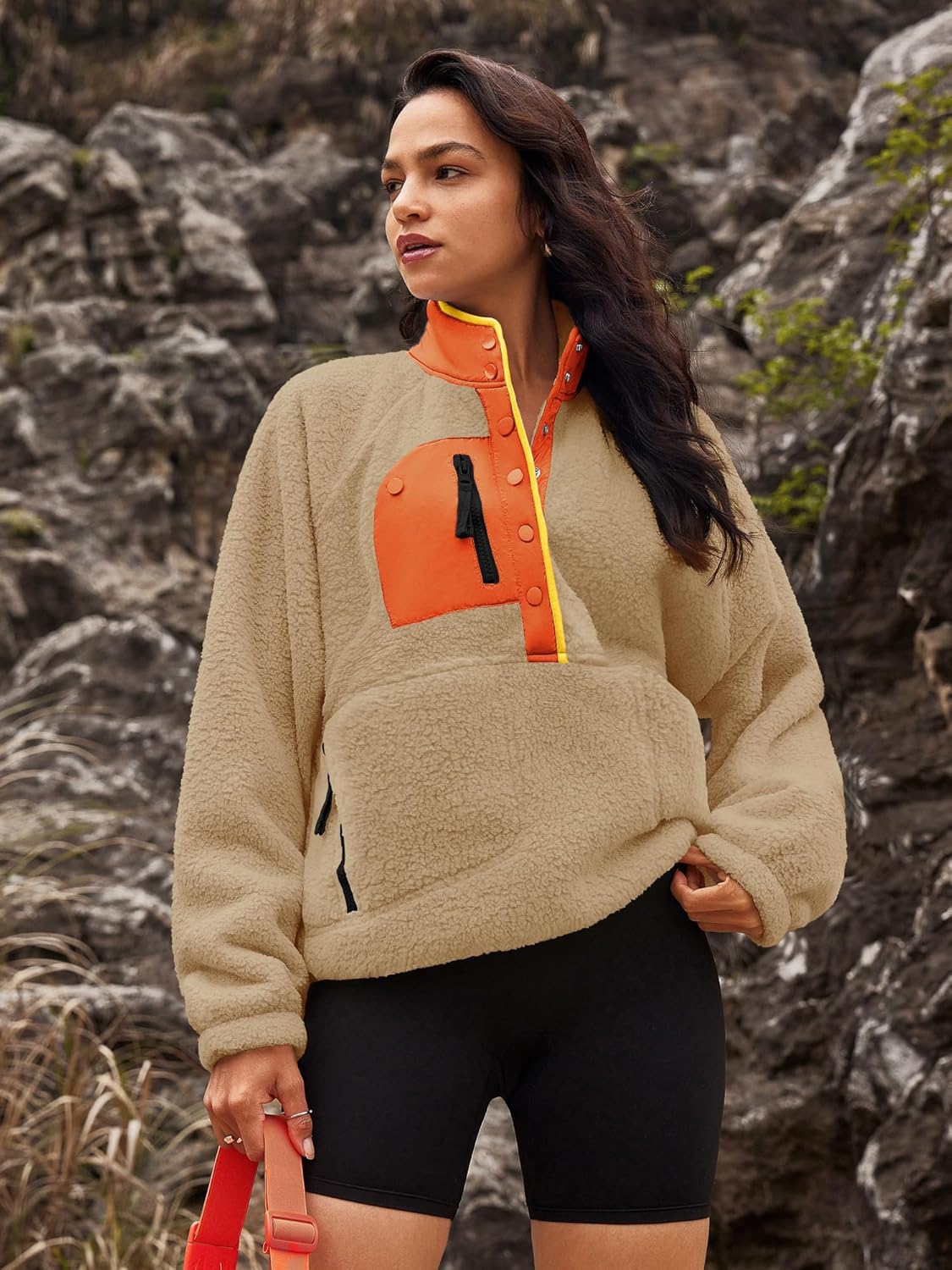 Nirovien Womens Fleece Pullover Long Sleeve Sherpa Jacket Button Down Fuzzy Sweatshirt Warm Outwear with Pockets - Image 3