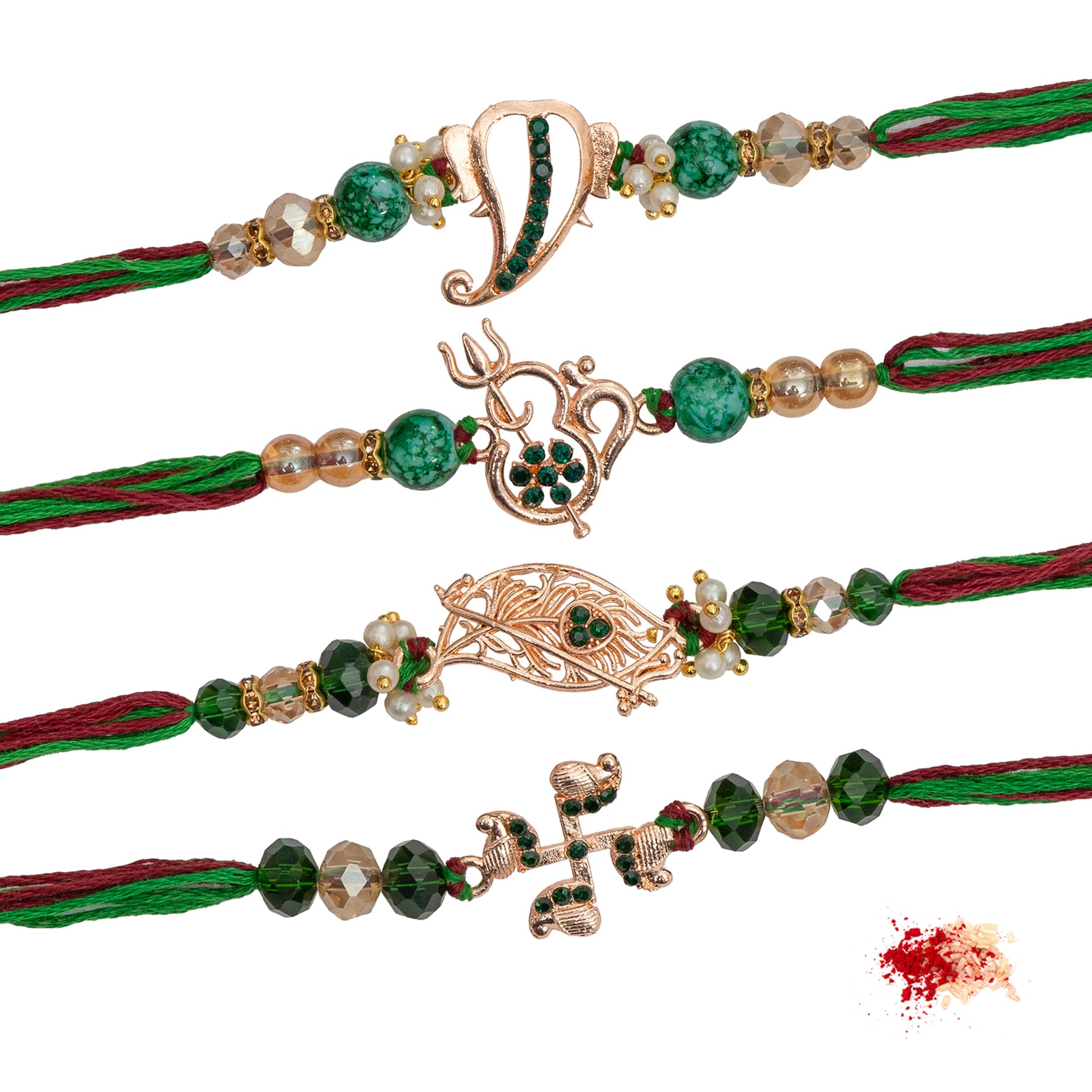 Elegant Golden Rakhi/Band for Beloved Brother (Rakhi/Band Combo OF 4)