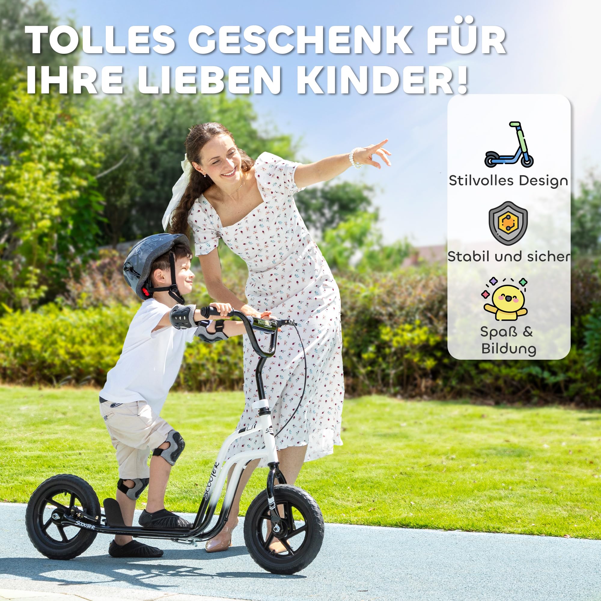AIYAPLAY Kinderroller Scooter Tretroller Kickscooter mit verstellbarem Lenker, großen Rädern und Handbremse 12 Zoll Cityroller für 5-12 Jahren Jungen und Mädchen