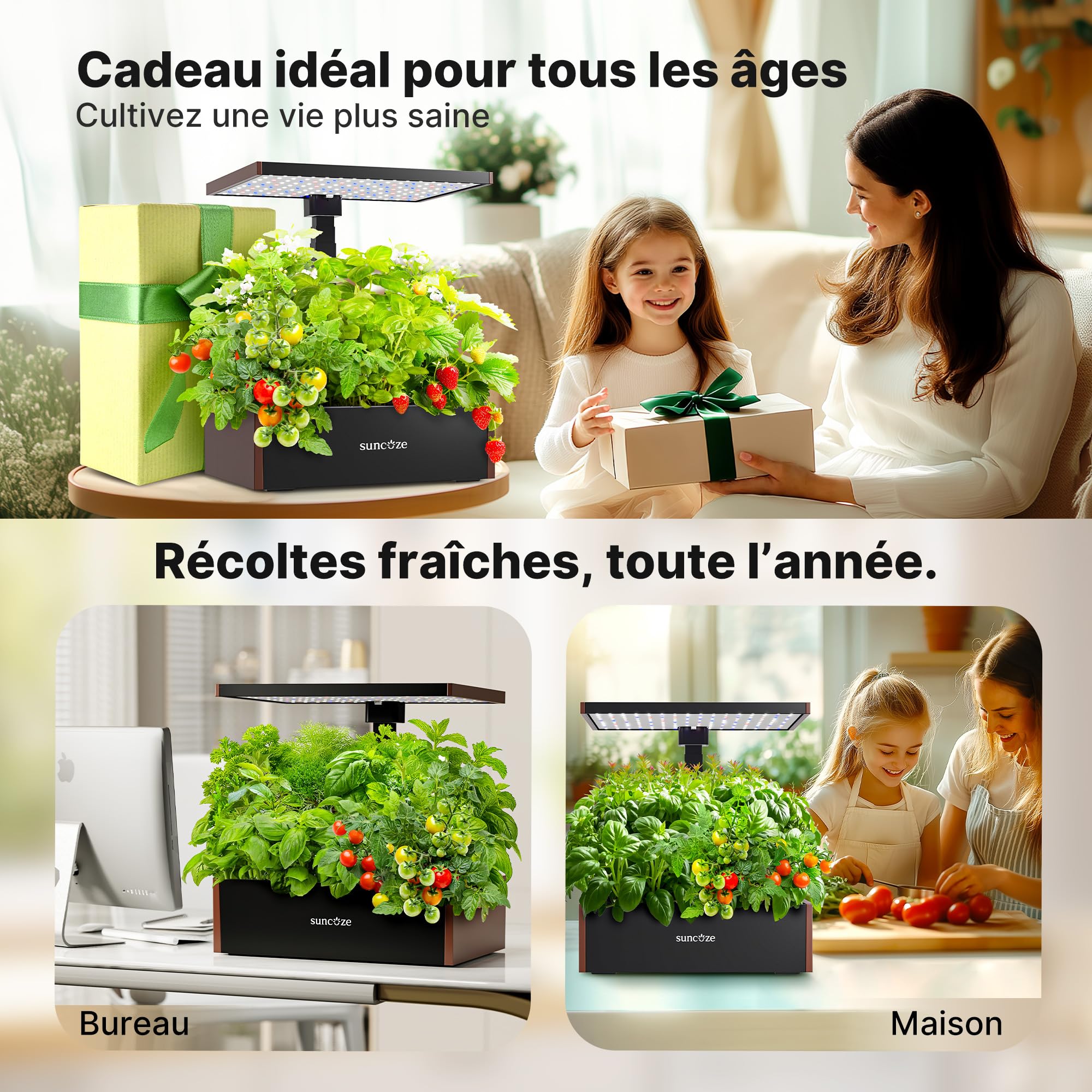 SUNCOZE Potager Hydroponique avec 20 Paniers, Noir | Réservoir 10L, Lampe LED 30W, Hauteur 635 mm, Pompe Silencieuse avec Minuterie, pour la Maison