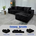 IDEA HOME 96 in L-Shaped Modular Sectional Couch, Frameless Cloud Sofa, No Assembly Required, Corduroy Upholstered Living Room Sofa (Plush（Right Facing Chaise）, Black)