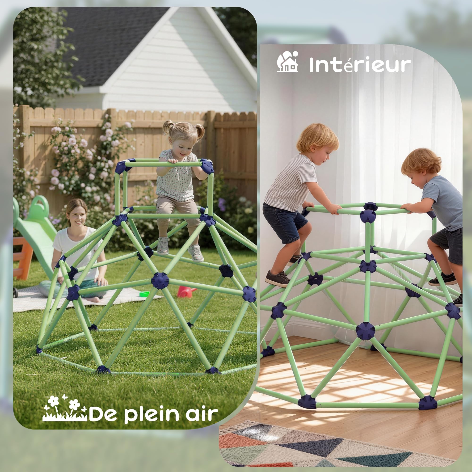 AIYAPLAY Kletterkuppel für Kinder 183 cm, Kletterkäfig aus Kunststoff, UV-beständig, wasserdicht, Spielplatz für Kinder von 3 bis 8 Jahren, für drinnen und draußen, Belastbarkeit 90 kg, einfache
