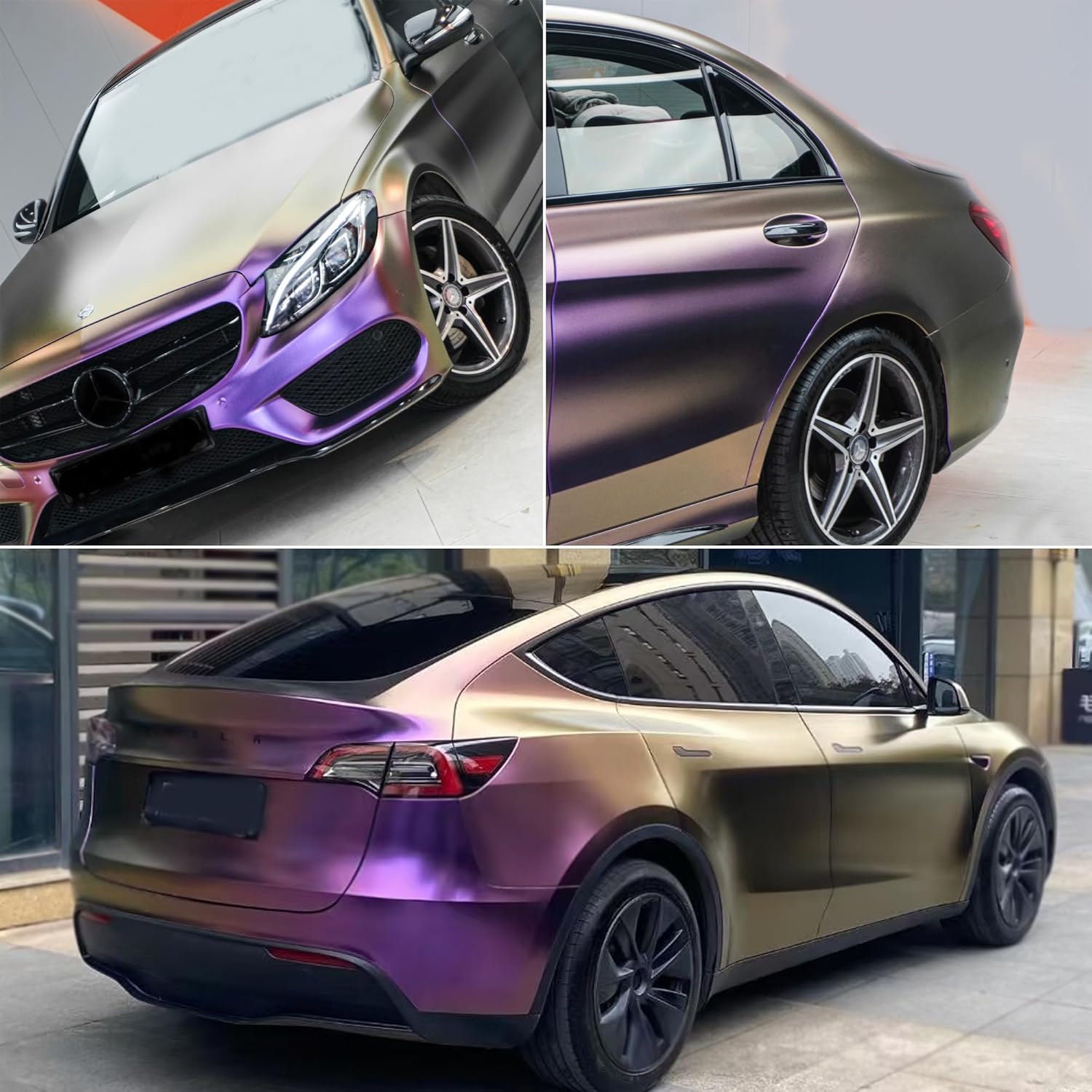Matte Purple Gold Car Vinyl Wrap Metallic Color Change Vinyl Film for DIY Automotive Exterior Decoration, 59.84" x 23.62"