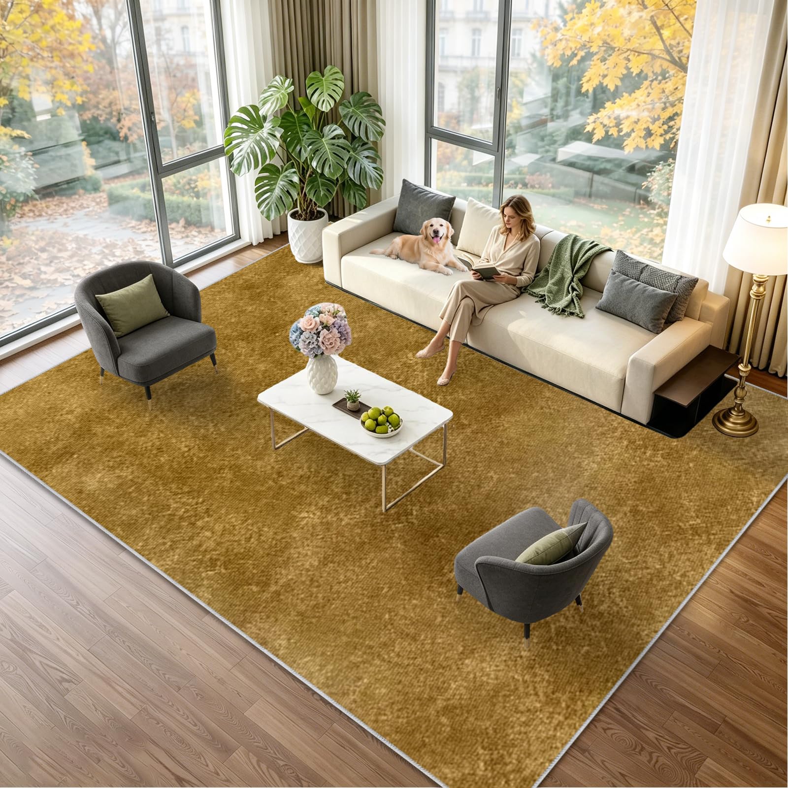 Tapis de salon géométrique jaune 200x280 cm lavable pour chambre