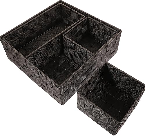 Miniatura 2 de Operitacx 4 cajas de almacenamiento tejidas cestas tejidas cesta de mimbre cubo organizador de utensilios organizador de mesa pequeño organizador de