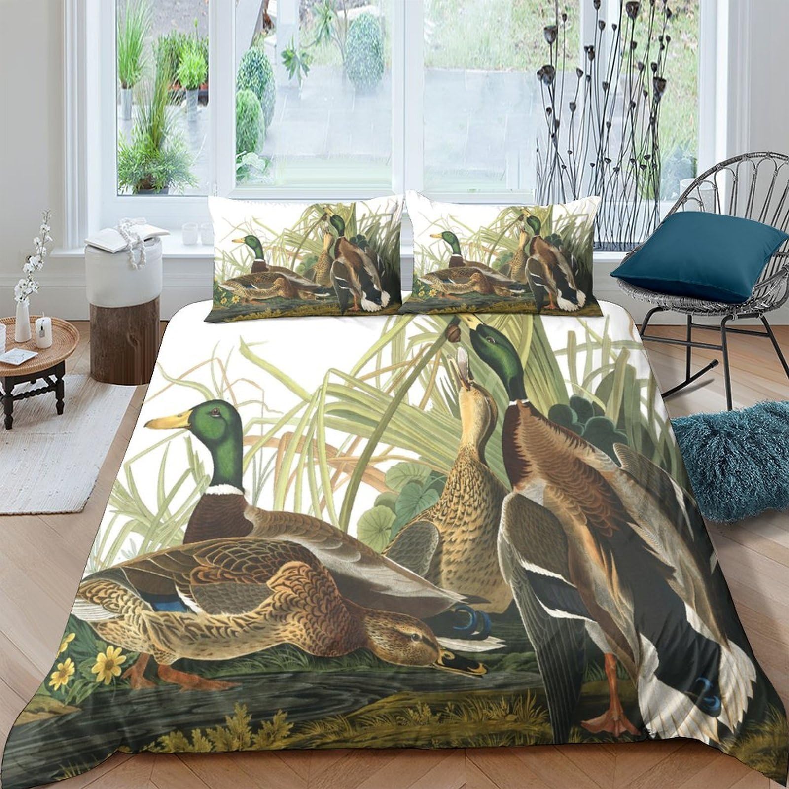Ctjqhvkz Style-9 3D Printed Mallard Duck Fitted Sheet Microfiber Waterfowl Bed Cover For Bedroom Guest Room Mattress Decor Single（135X200cm）
