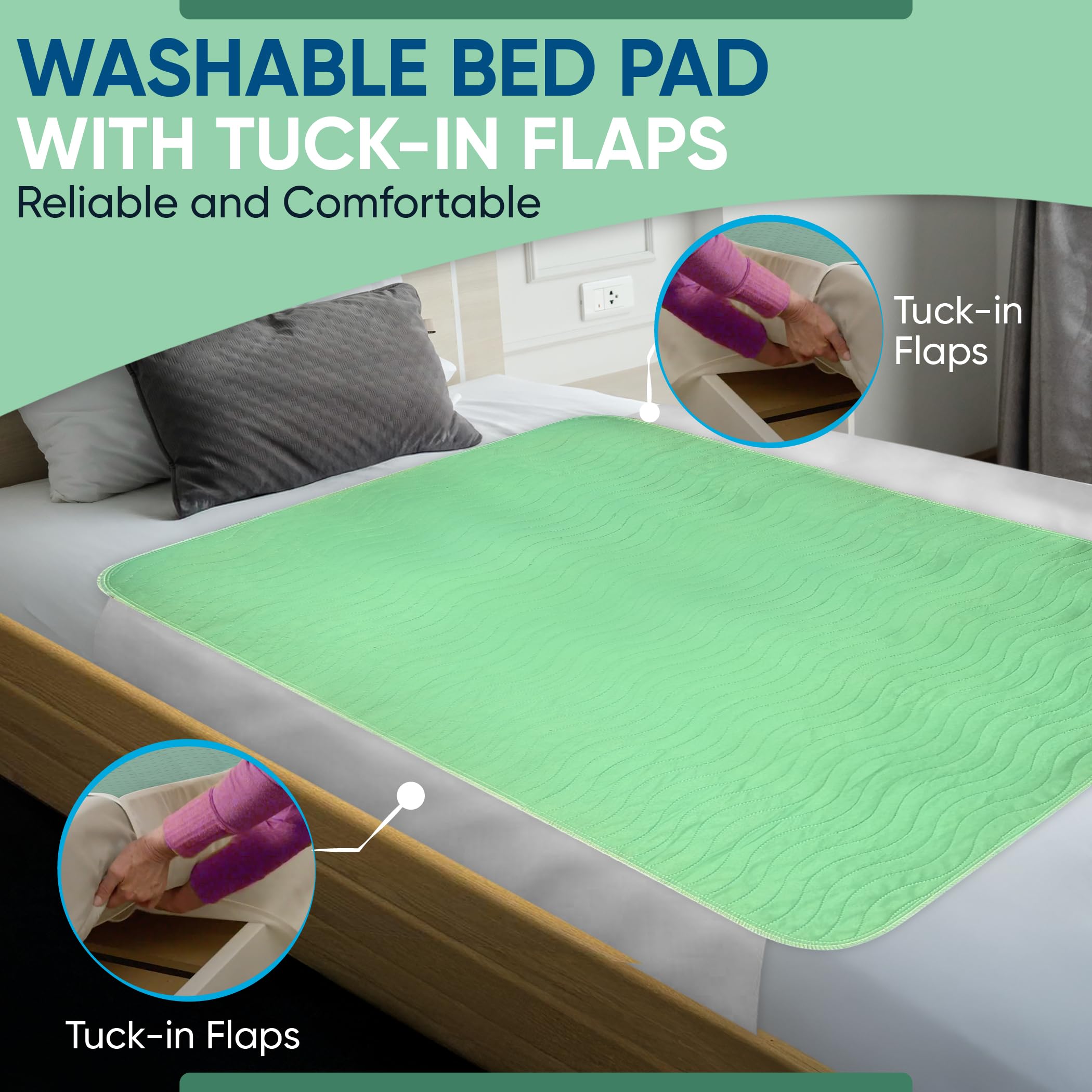 Lot de 2 alèses lavables pour incontinence, 85 x 115 cm, pour incontinence, convient pour lit double, avec plis et couleur verte, (85 x 115 cm, 1 lot de 2)