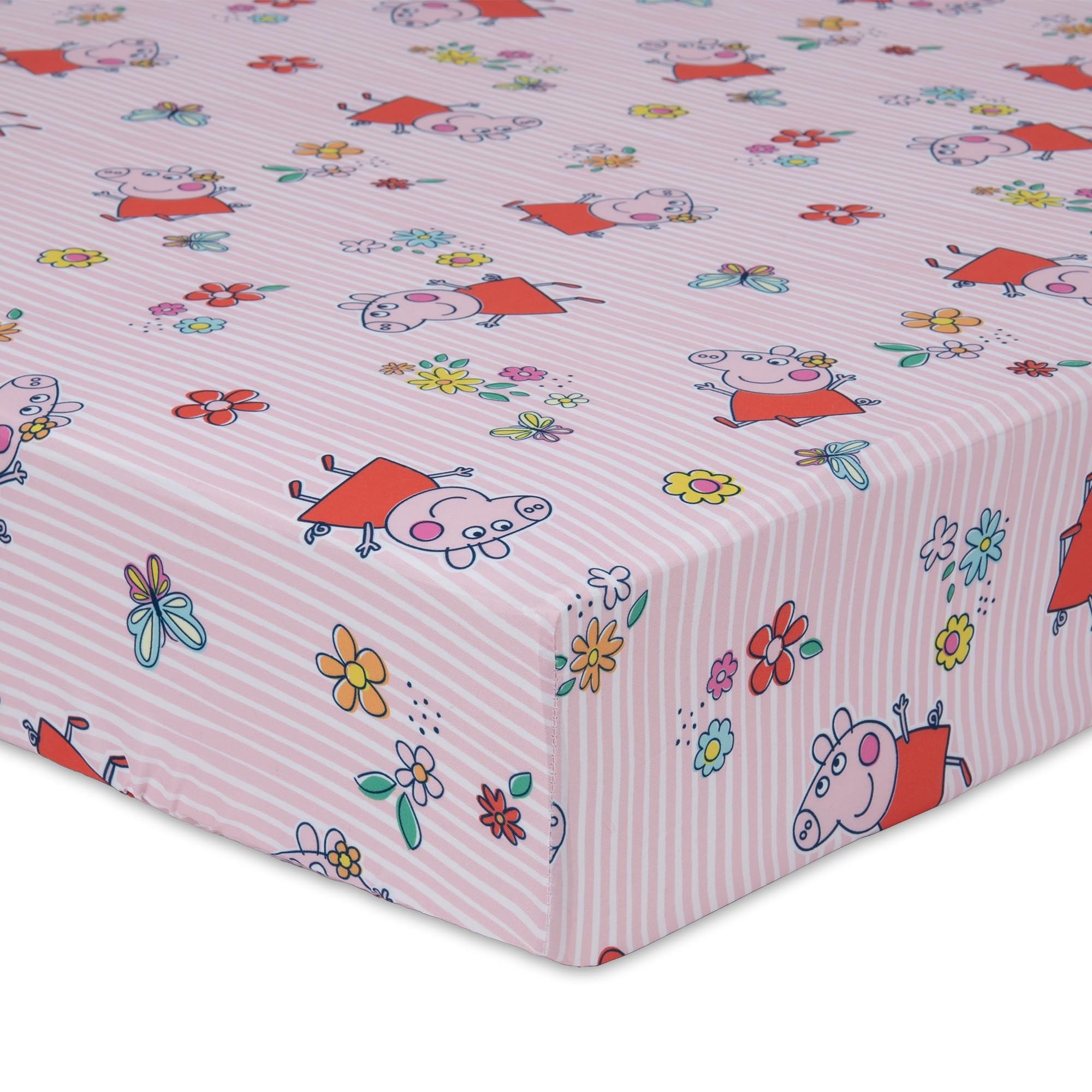 NoJo Peppa Pig 2 Piece Toddler Sheet Set Fitted Bottom Sheet and Reversible Pillowcase, Pink and White