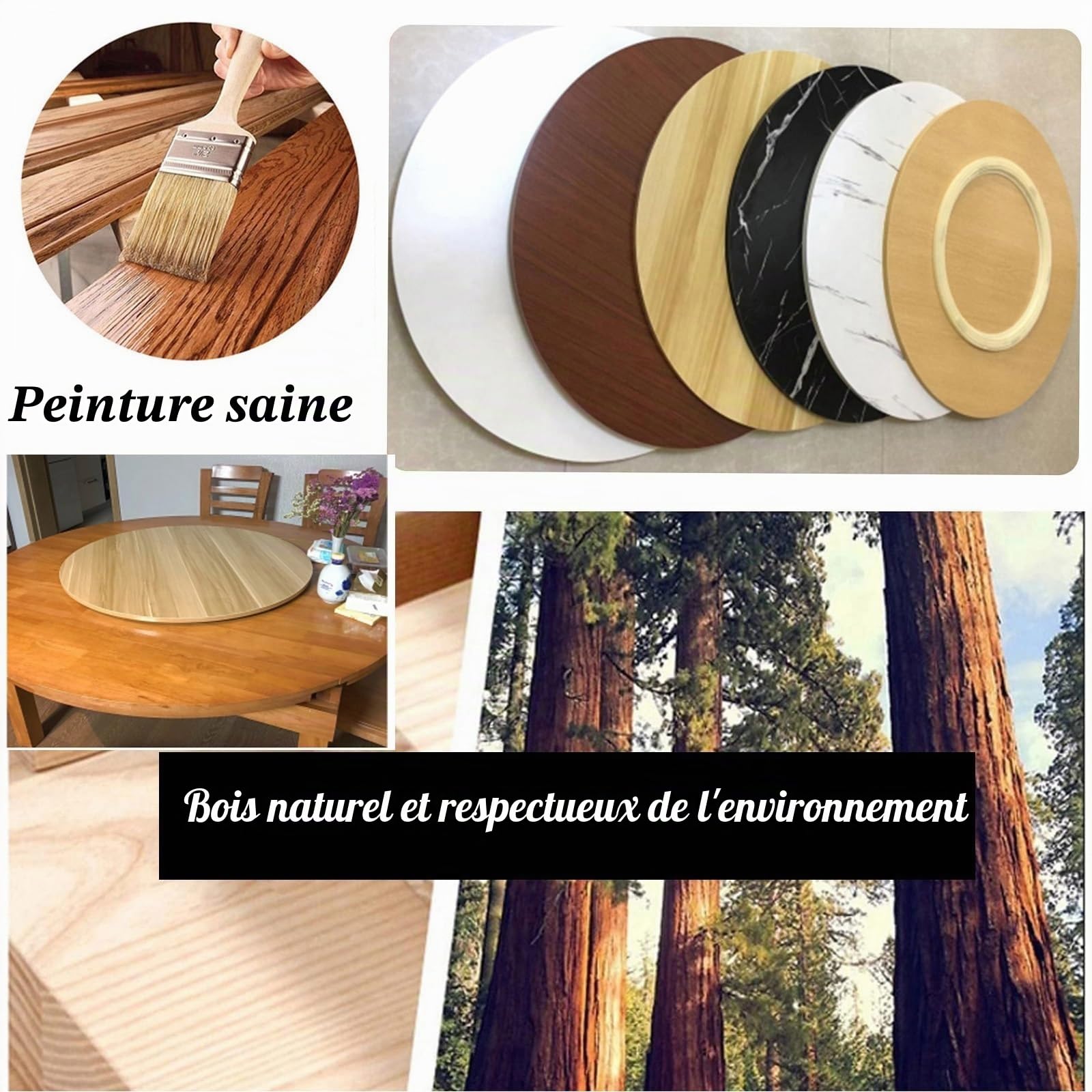 Plateau De Service Rotatif Lazy Susan En Bois Rond, Ø 50cm 60cm 70cm 80cm 90cm Grand Plateau Tournante Pour Table À Manger, Assiette De Service 360° Rotative, Avec Roulement Silencieux(Wood,Ø60cm)