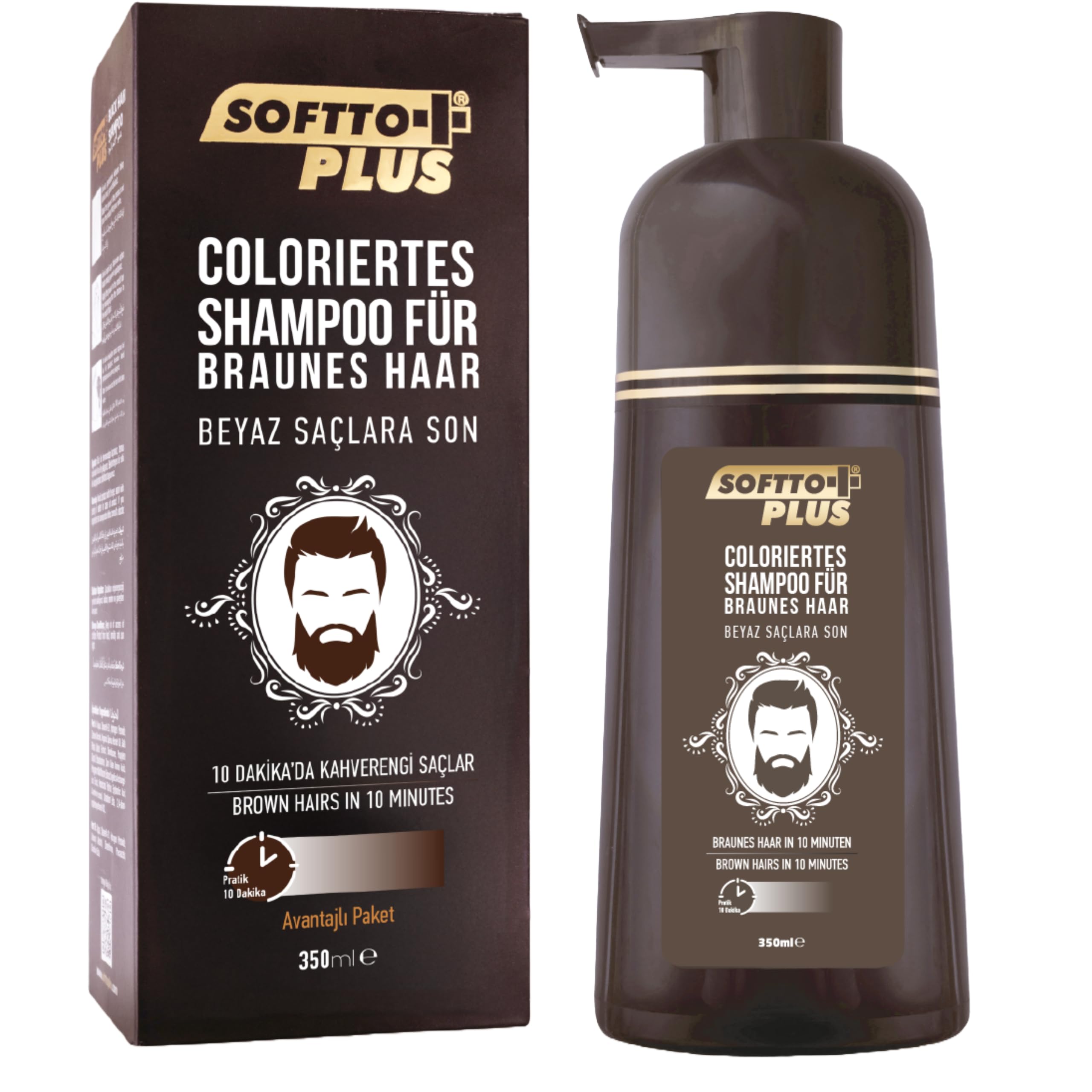Softto+Plus Brown Hair Shampoo, Abdeckung weißer & grauer Haare in nur 10 Minuten, keine Flecken, inkl. Handschuhe, für Damen und Herren Braun (3)