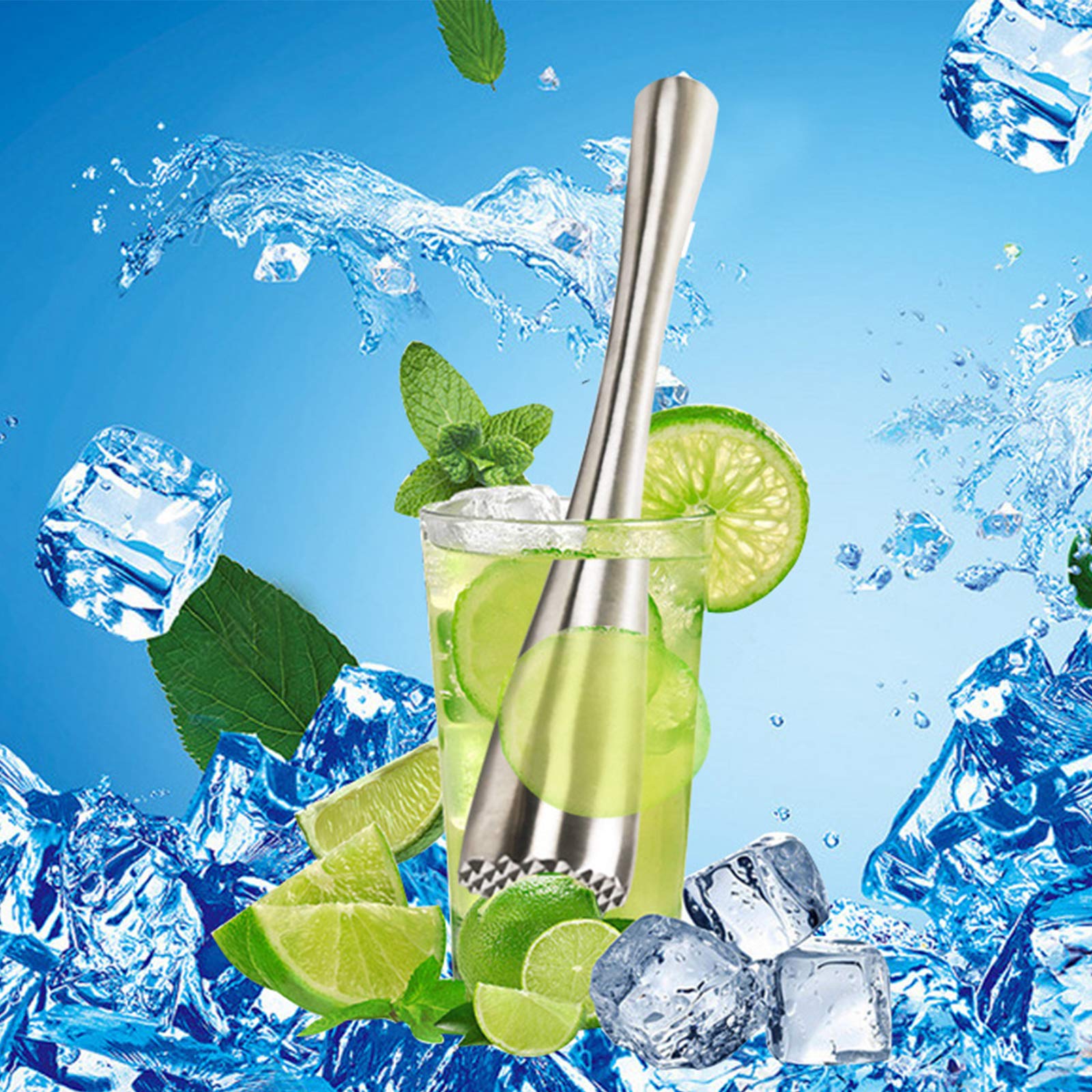 Machacador De Cócteles De Acero Inoxidable Martillo De Hielo Triturado con Dos Cabezas De Textura Diferente, Duraderas, para Bar, Restaurante, Hotel, Familia, Limones, Cubitos De Hielo, Purés—Plata