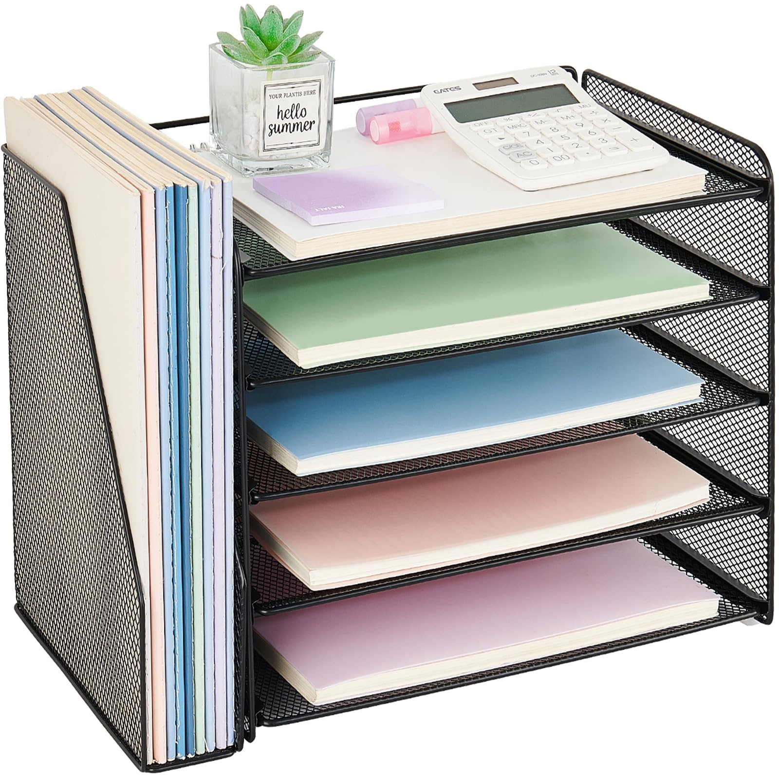 OPNICE Desk Organizer 5-Tier Paper Organizer Letter Tray with Magazine Holder Office Desk Accessories Workspace Organizers Desktop File