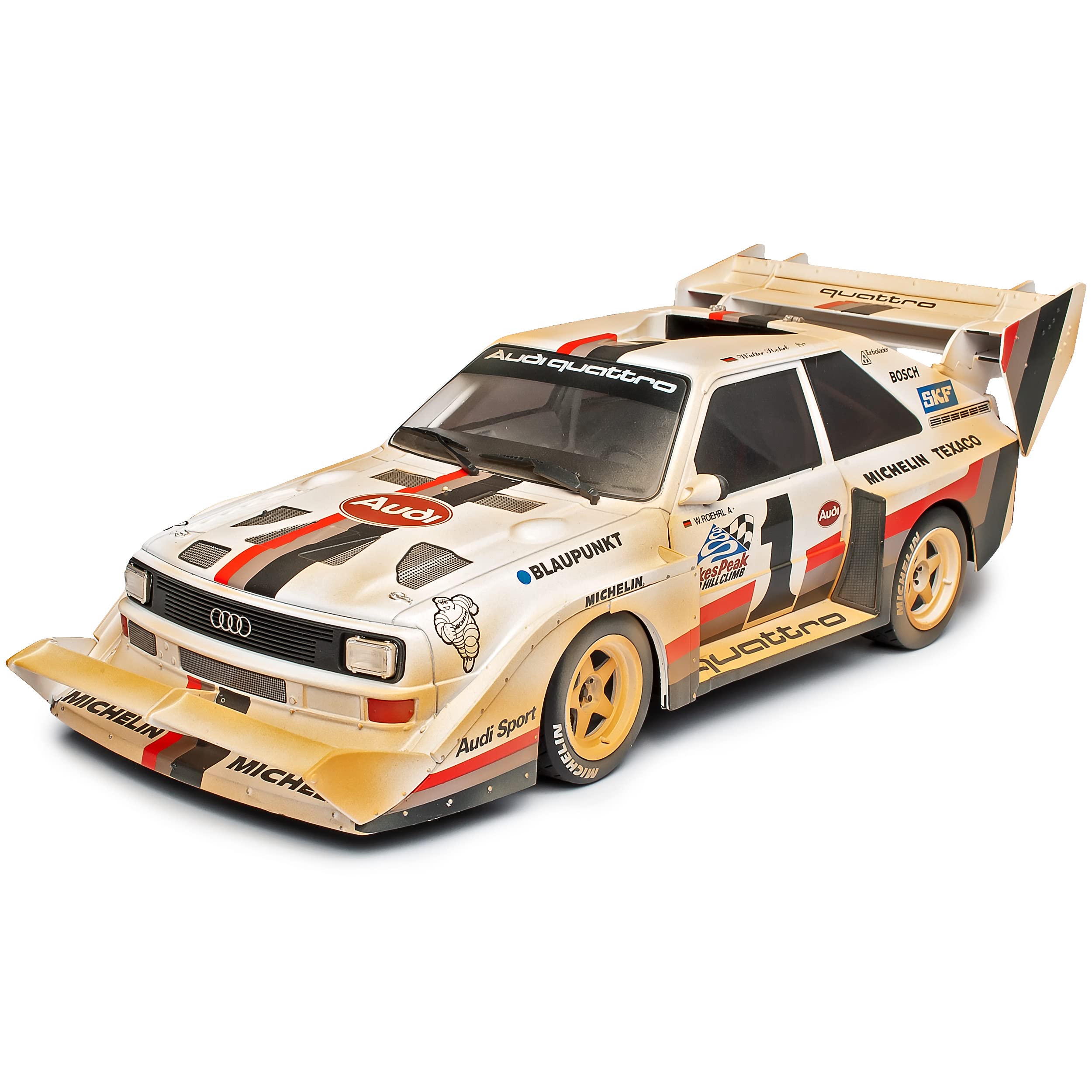NEW A*U*D*I Sport Quattro S1 Sieger Pikes Peak Dirty Version After Race Röhrl 1987 1/18 CMR Modell Auto mit individiuellem Wunschkennzeichen