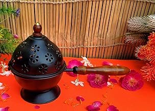 House Decore Metal loban Burner, Metal dhoop dani, insense Burner for arti Home and decore for dhuna dhuni, Havan kund loban Burner Black Color (meenar)