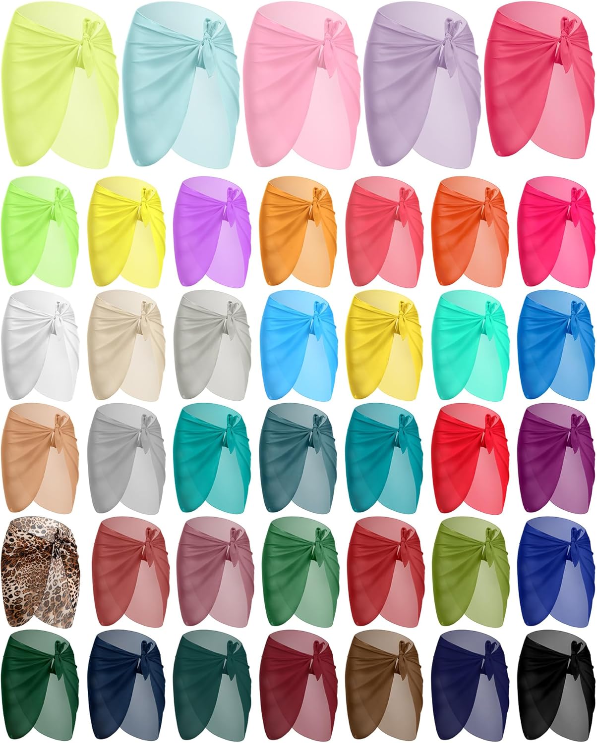 Vabean 40 Pcs Women Sarong Coverup Short Beach Wrap Sheer Bikini Bathing Suit Wrap Chiffon Swimsuit Cover up Skirt (Multicolor)