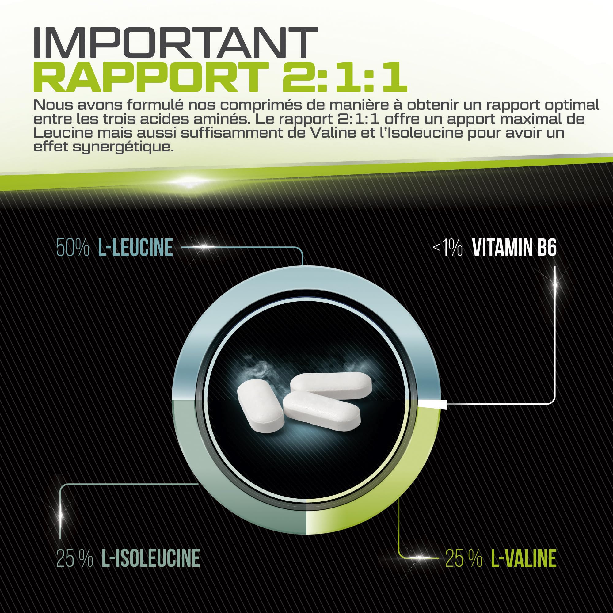 BCAA 2:1:1 3000mg - 425 Comprimés Végan - Acides Aminés à Chaîne Ramifié L-Leucine, L-Isoleucine, L-Valine et Vitamine B6 - Xellerate Nutrition